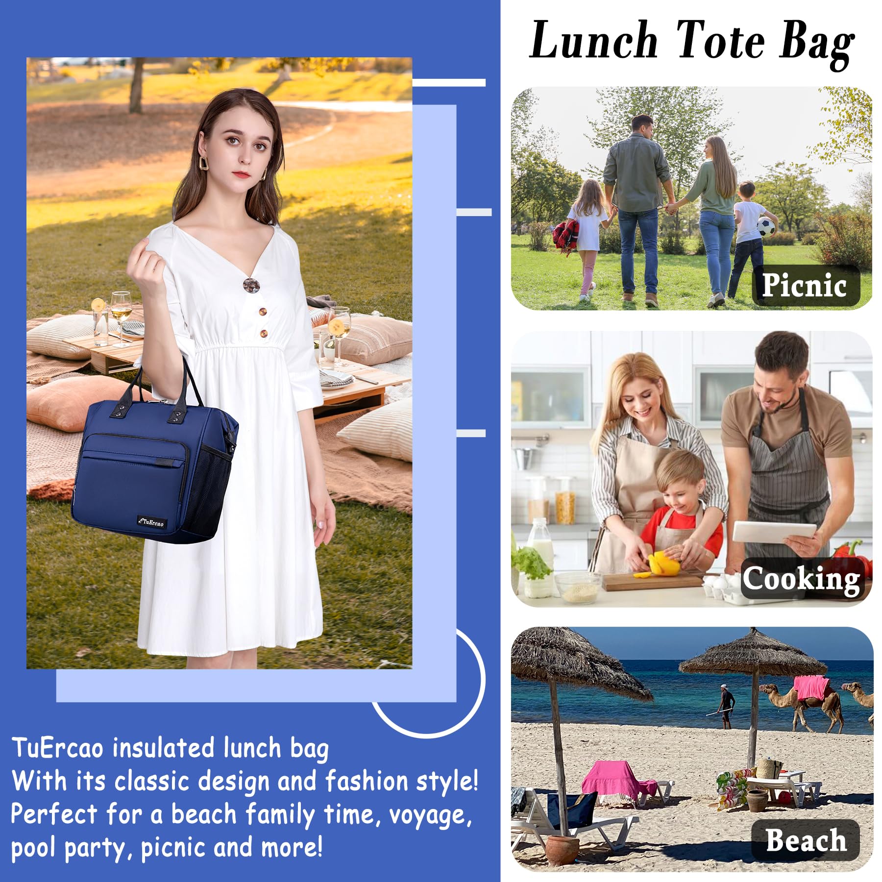 Insulated Lunch Box for Women - Leakproof Bento Box with Cooler Bag, Perfect for Office, School & Picnic | TuErCao Blue Lunch Tote for Female Adults