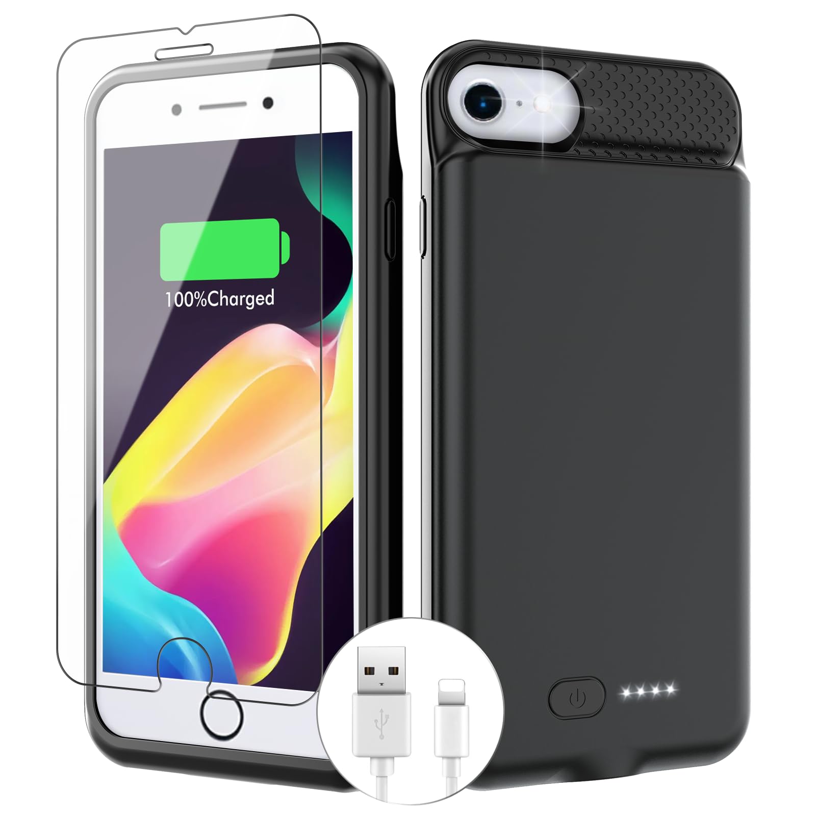 Ultra Slim 6000mAh BOPPS Battery Case for iPhone SE (2022/2020/3rd/2nd Gen)/8/7/6/6s - Rechargeable Extended Charging Case (Black) | Perfect for Travel, Work & Outdoor Activities