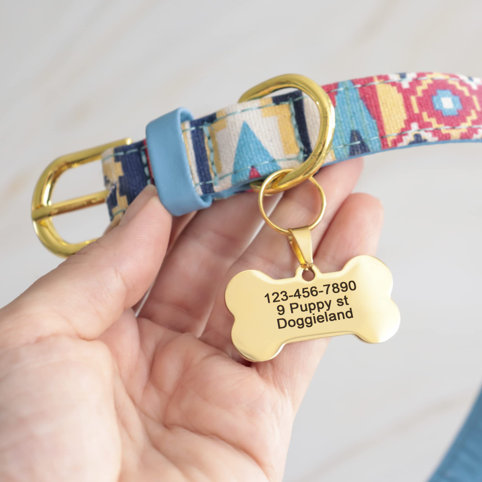 Custom Bone-Shaped Pet ID Tag - Personalized Stainless Steel Collar Tag with Laser Engraving for Dogs, Puppies & Cats - Shiny Bling Paw Design with Safety Ring - Perfect for Lost Pet Prevention & Everyday Wear