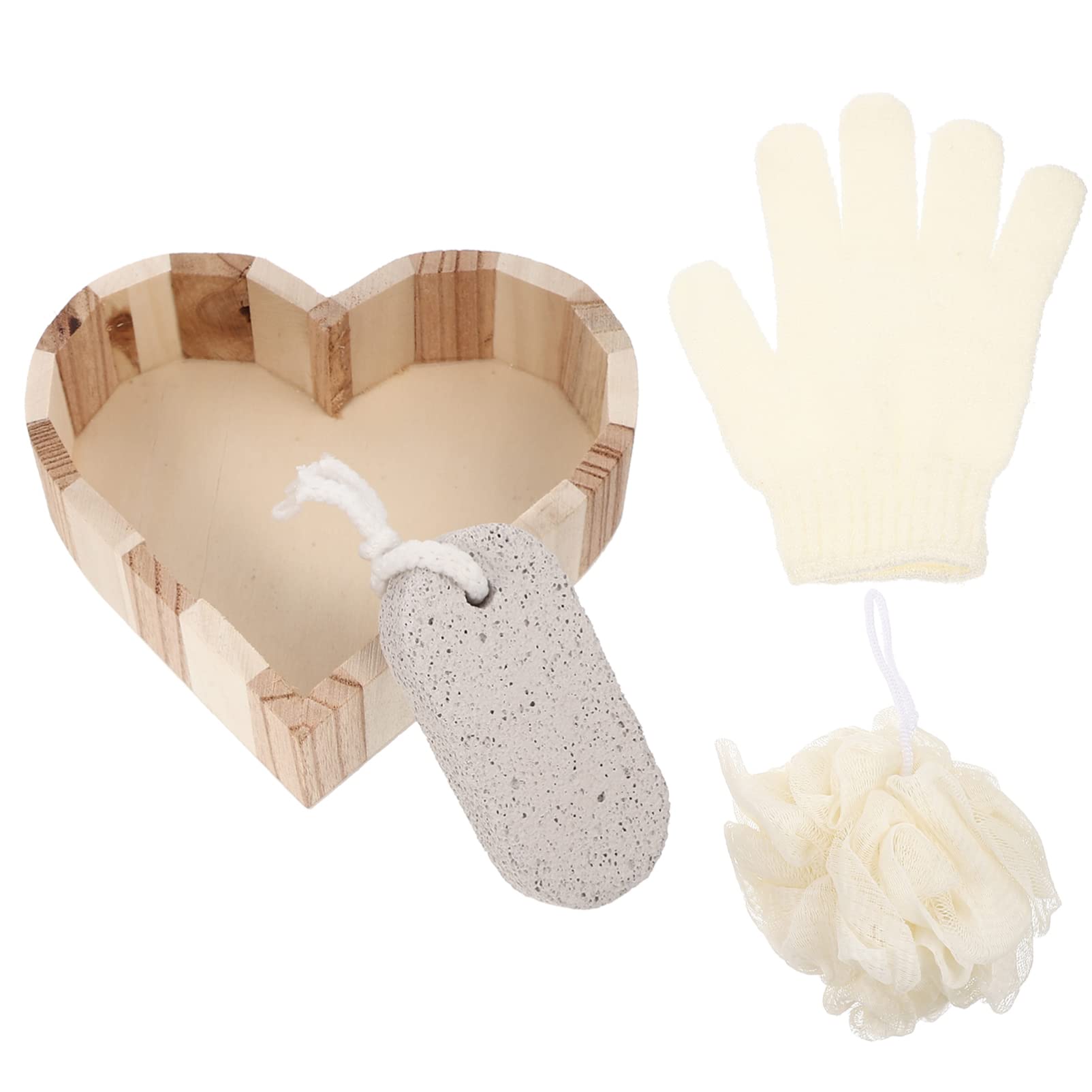 FRCOLOR Exfoliating Bath Sponge Set with Wooden Bucket - Shower Puff Ball & Gloves for Deep Cleaning, Dead Skin Removal - Spa & Massage Essential for Sensitive Skin - Perfect for Home Relaxation & Self-Care Routine
