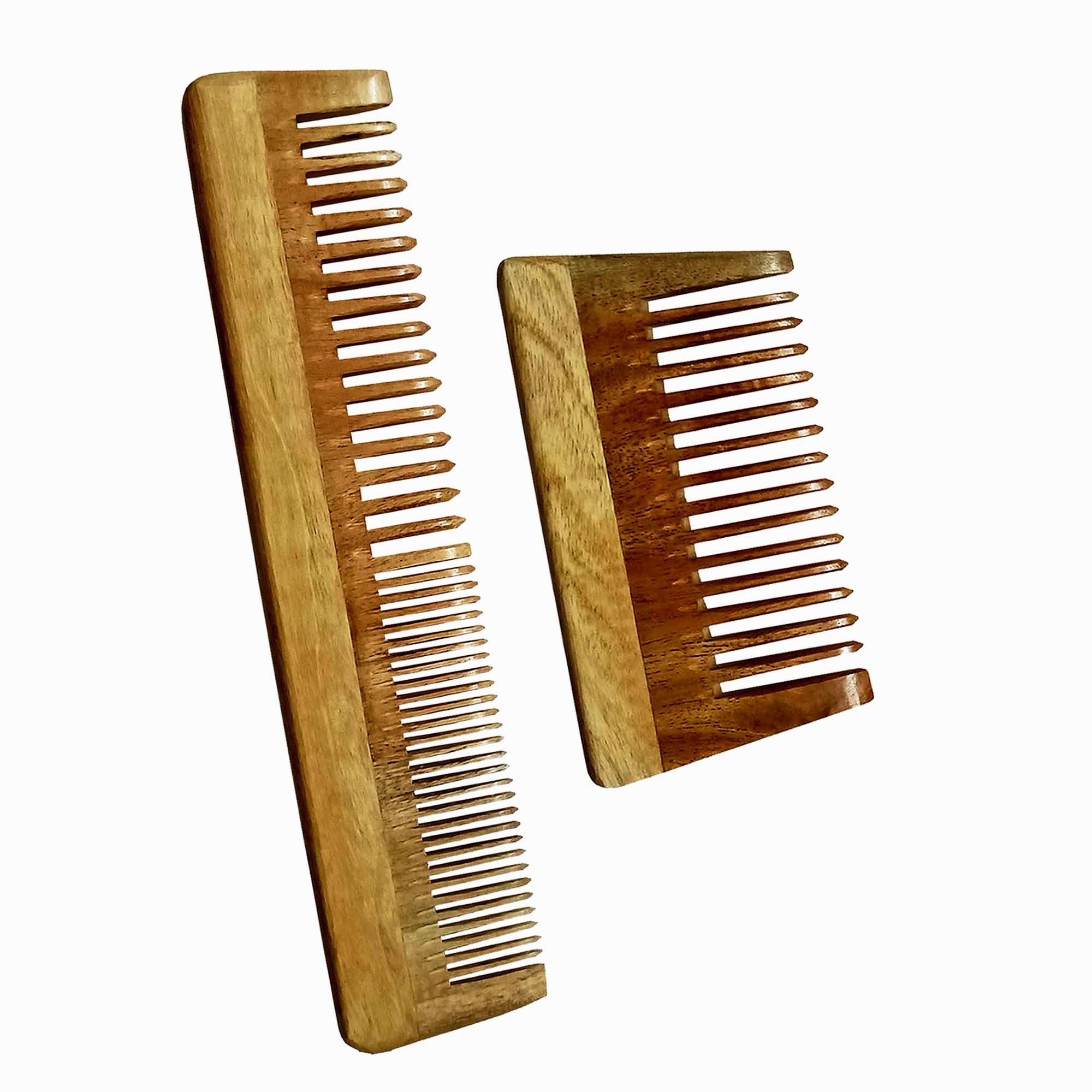 Ginni Innovations 2-Pack Neem Wood Combs for Hair Detangling - 7.5