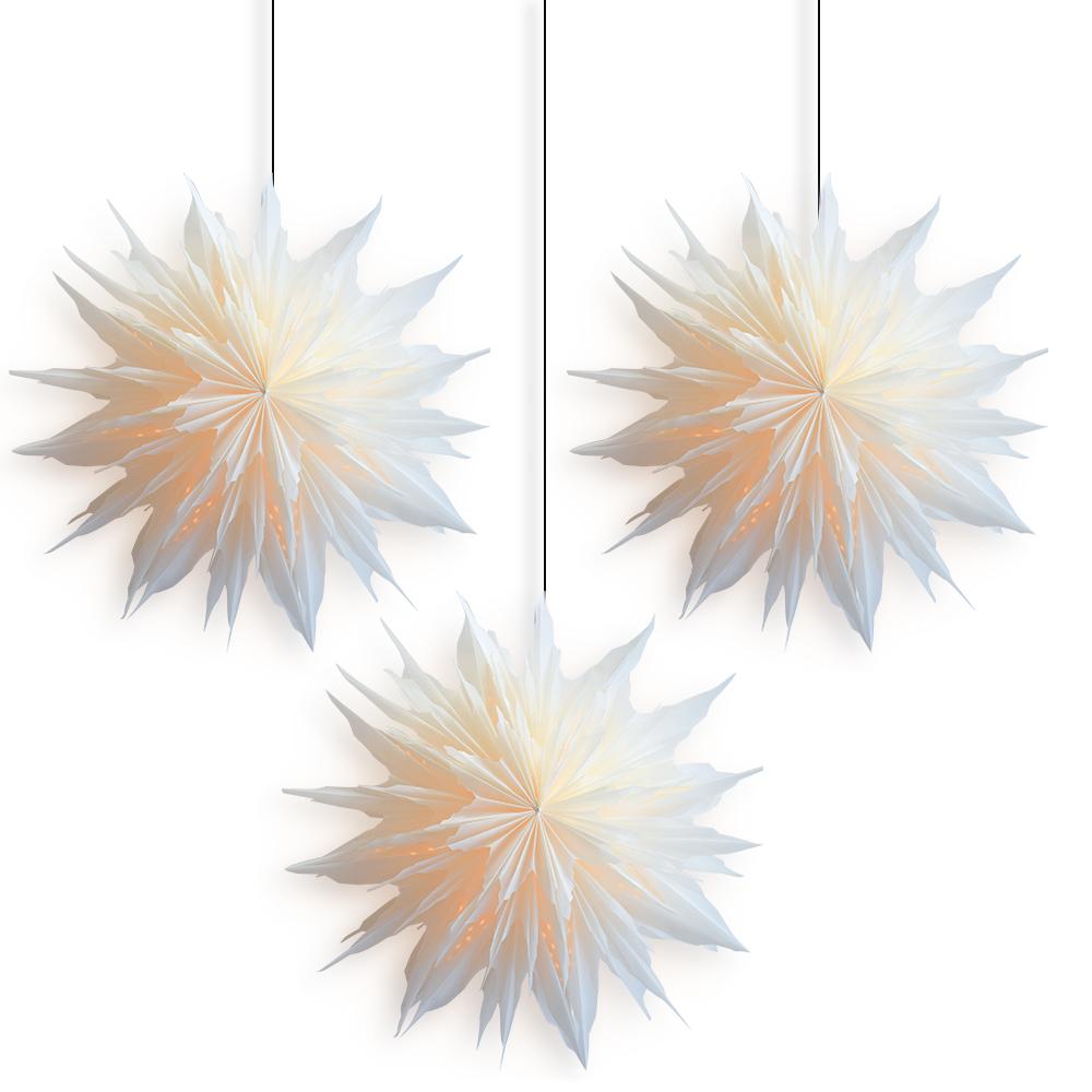 3-Pack Snowdrift Snowflake Star Lantern Pizzelle with LED Bulbs & Lamp Cord - Winter Holiday Decor for Indoor/Outdoor Christmas, Party, Wedding & Home Decoration