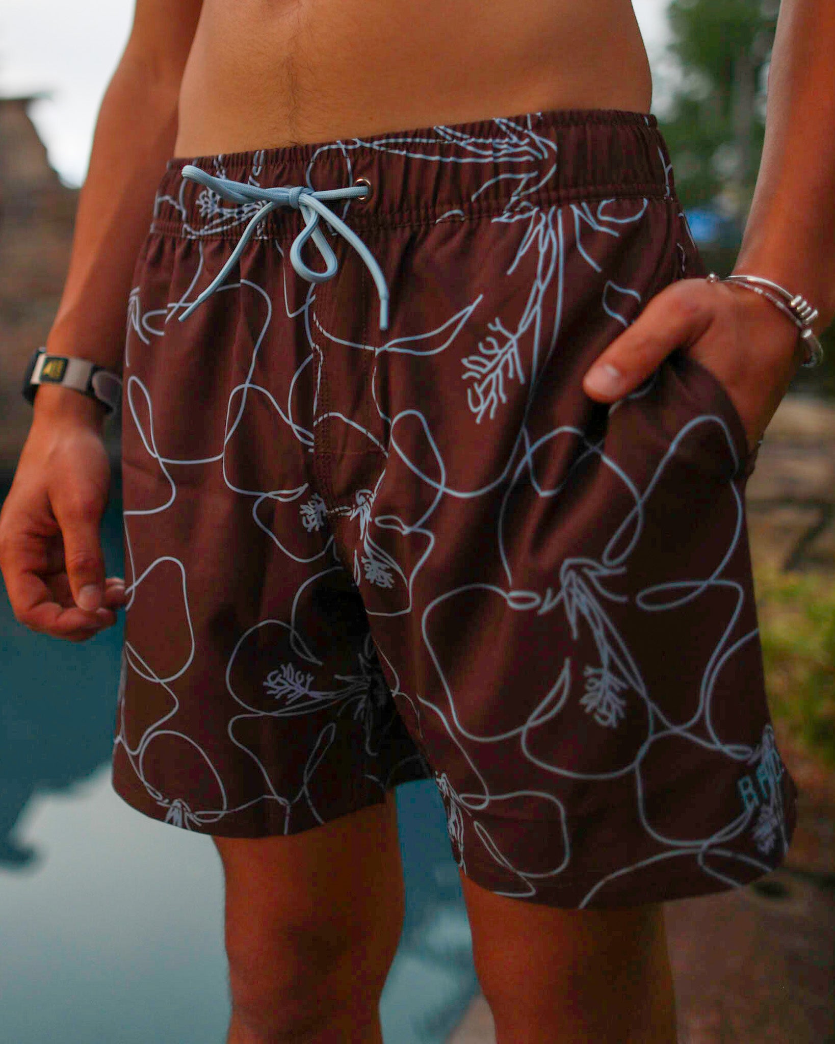 Chris Men's Hibiscus Print Swim Trunks - Quick-Dry Beach Shorts for Swimming, Surfing & Summer Vacations - $42