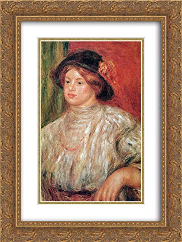 Pierre-Auguste Renoir 'Gabrielle with Large Hat' 15x18 Gold Ornate Framed Museum Art Print - Double Matted Wall Decor for Living Room, Bedroom & Office