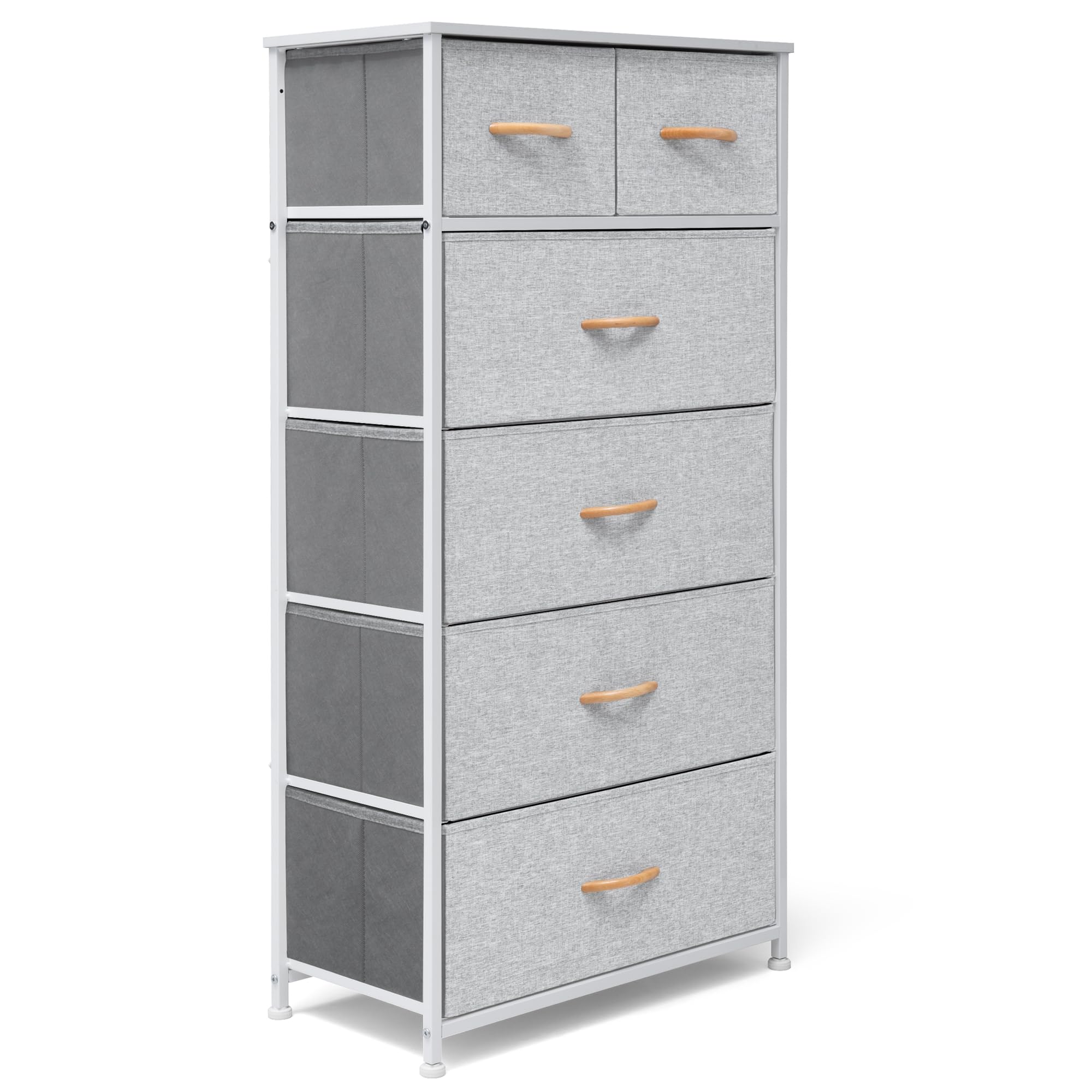 6-Drawer Tall Skinny Fabric Dresser for Bedroom - Steel Frame & Wooden Top Storage Organizer Tower for Closet, Living Room, Hallway (Light Gray) | Perfect for Small Spaces, Apartment Storage & Bedroom Organization