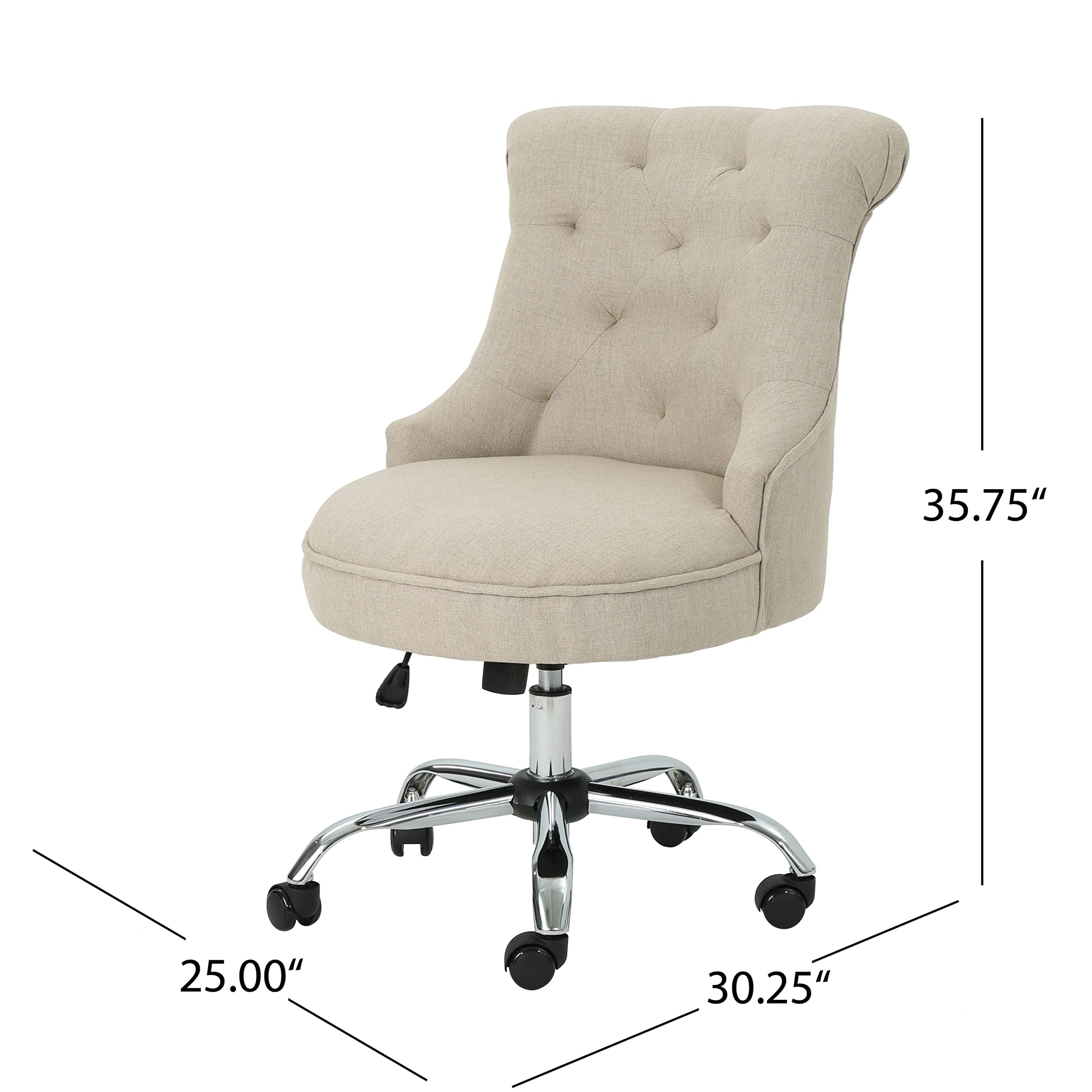 Christopher Knight Home Tyesha Desk Chair - Wheat & Chrome Finish, Modern Office Chair for Home & Workspace, Ergonomic Support for Long Hours of Work or Study