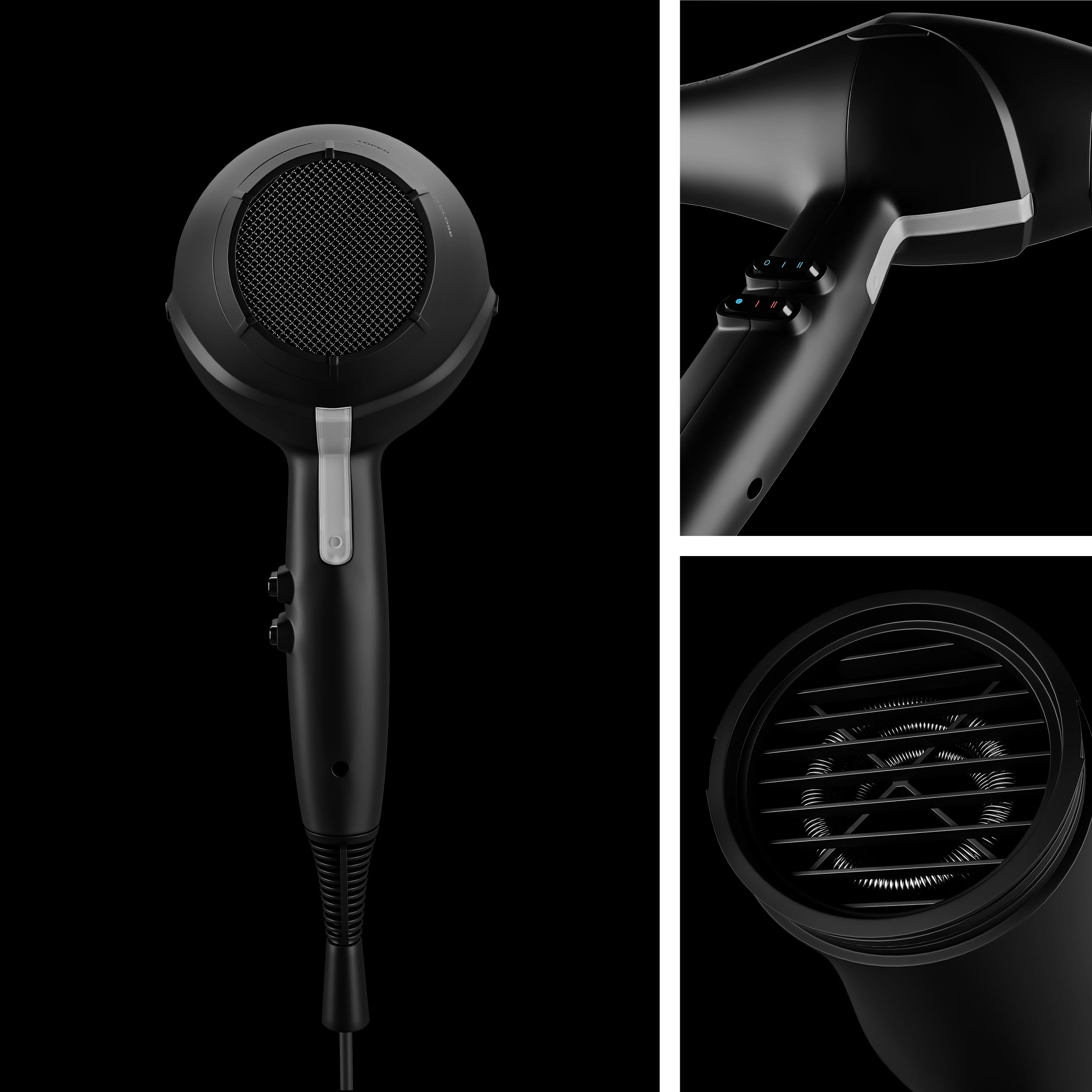 CLOUD NINE The Airshot Hair Dryer - 2000W Fast Drying for All Hair Types | Variable Temperature Control with 3 Settings | Includes 2 Nozzles & Anti-Static Technology | Compact & Powerful (Black) | Perfect for Travel, Home Use & Salon Styling