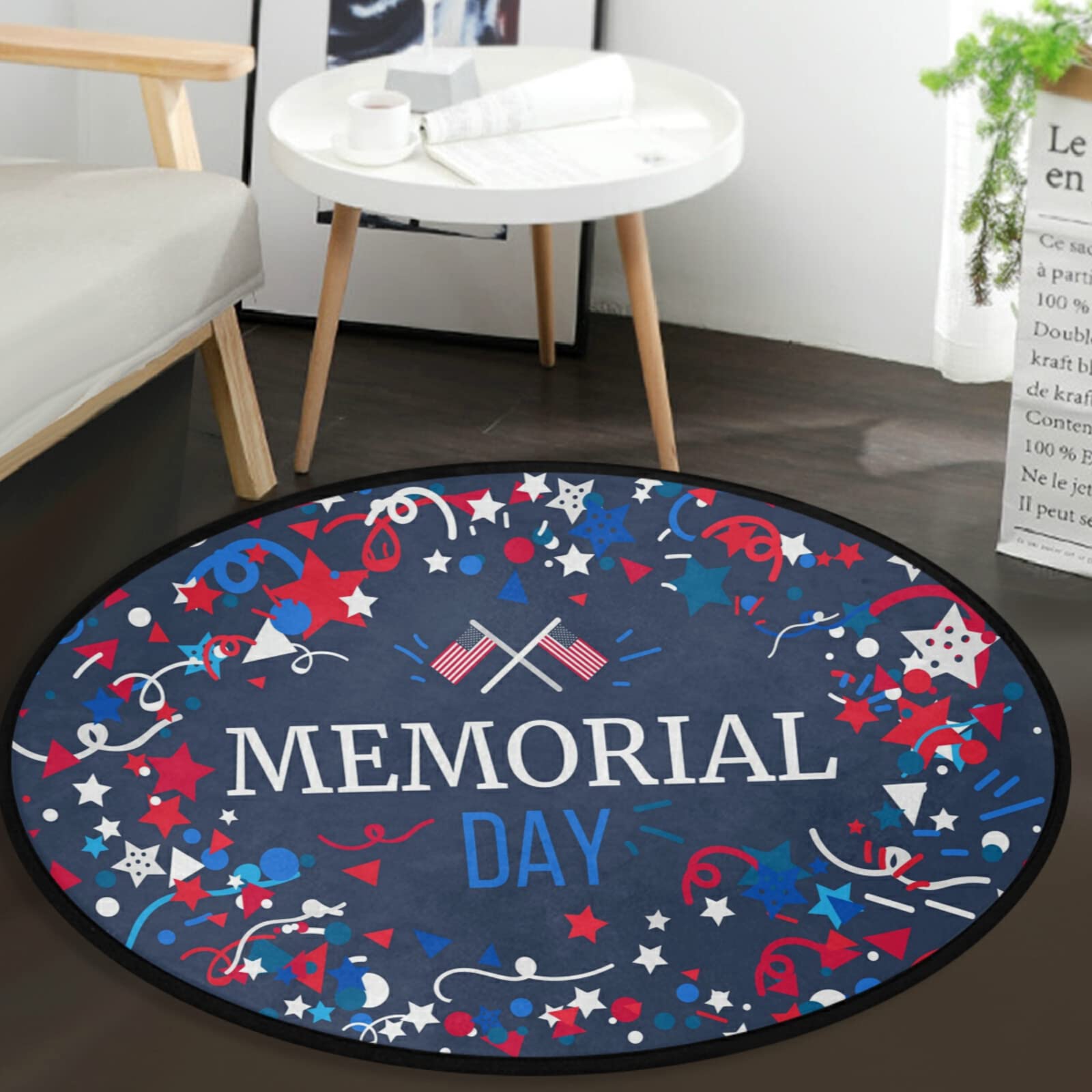 Patriotic USA Flag Doormat - Non-Slip Round Floor Mat for 4th of July, Memorial Day & Independence Day - Perfect for Entryway, Living Room, Bedroom & Home Decor (3ft) - Great for Front Door Welcome, Yoga Mat Alternative & Holiday Celebrations