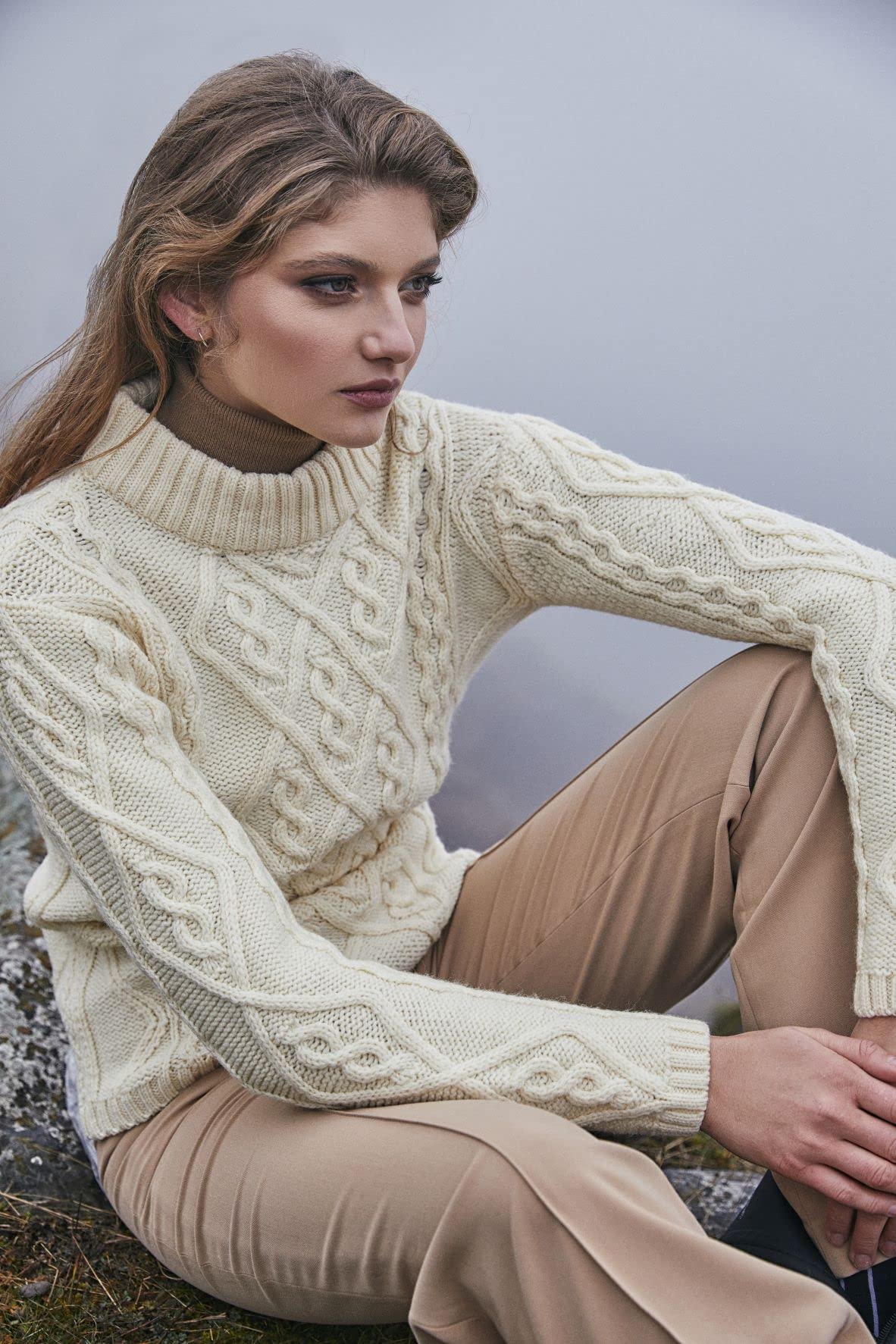 SAOL Women's Irish Cable Knit Wool Sweater - Warm Winter Pullover for Casual Outfits & Cozy Home Wear