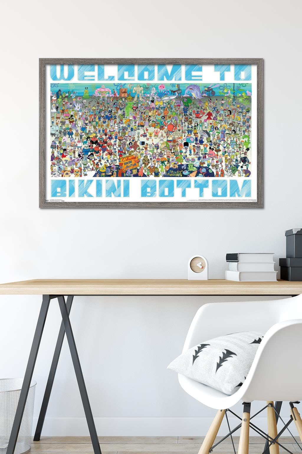 Nickelodeon Spongebob SquarePants Every Character Wall Poster - 22.375 x 34 Inches Barnwood Framed - Perfect for Kids Room Decor, Game Room & Office Wall Art