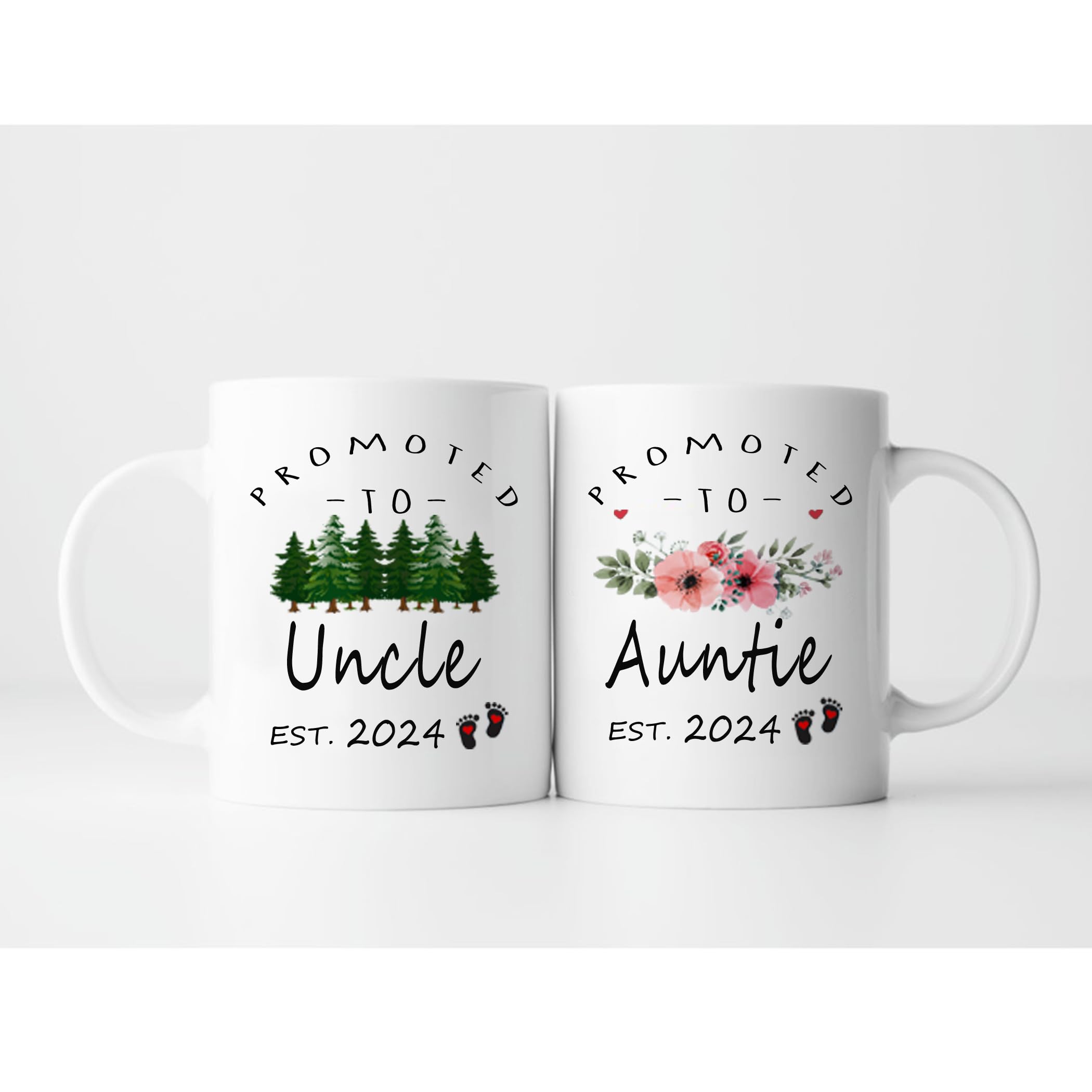 2024 New Aunt & Uncle Pregnancy Announcement Mug Set - 11oz Coffee Cups for Sister/Brother Gifts - Perfect for Birthday, Christmas & Gender Reveal Parties - Funny 'Promoted to Auntie/Uncle' Ceramic Mugs
