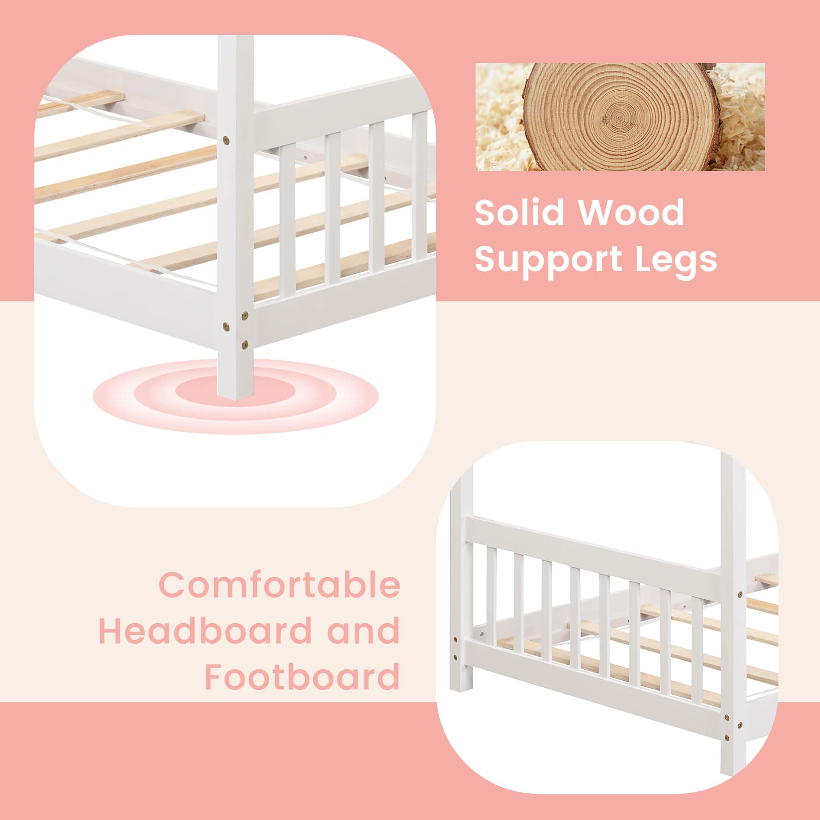 **Giantex Solid Wood Twin House Bed with Roof - Low Floor Kids Bed Frame for Toddlers, Teens, Boys & Girls - No Box Spring Needed - White - Perfect for Nursery, Playroom & Cozy Bedroom Decor**