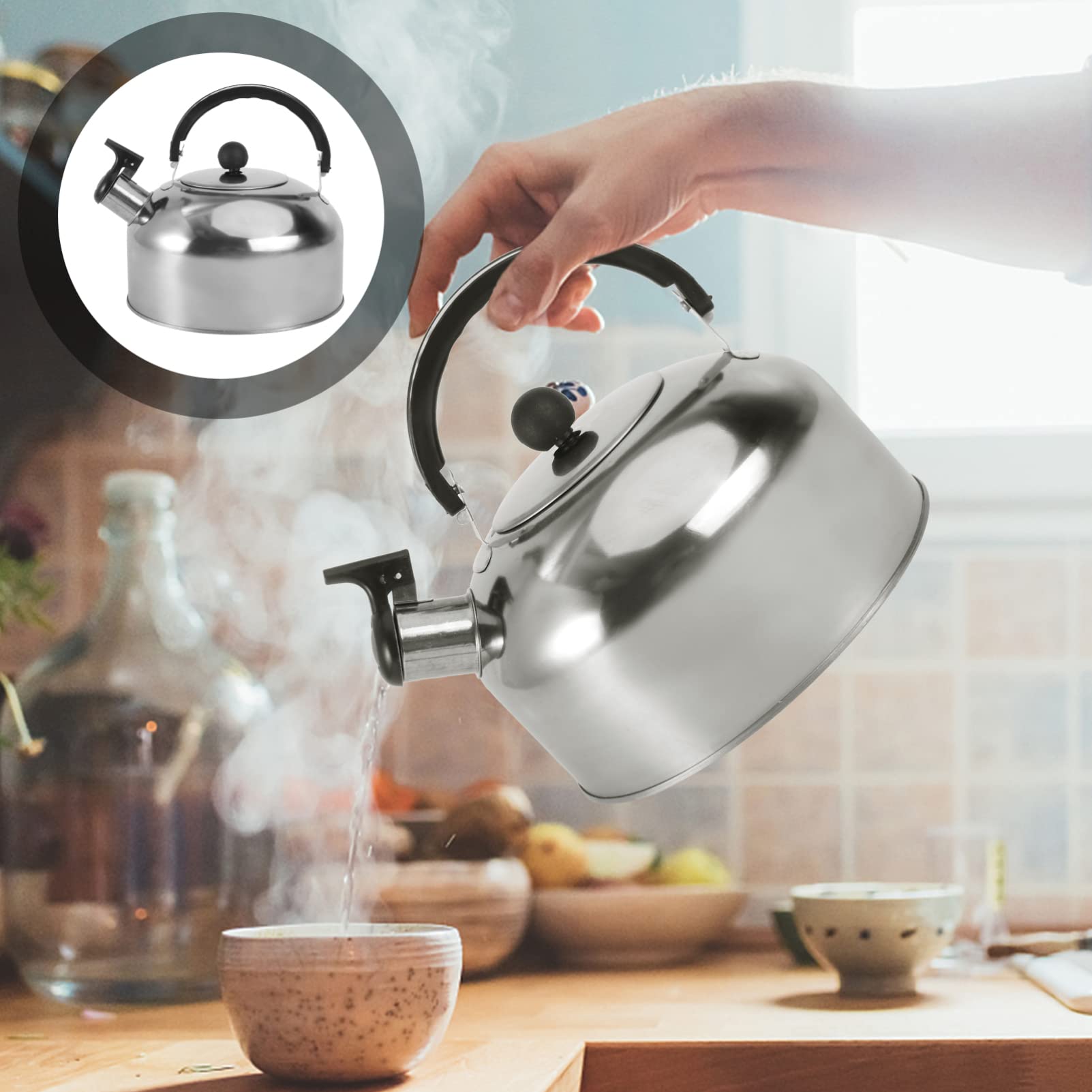 2L Stainless Steel Stovetop Tea Kettle - Flat Bottom Water Boiler for Gas & Electric Stoves - Perfect for Tea Brewing, Coffee Making & Hot Water Dispensing