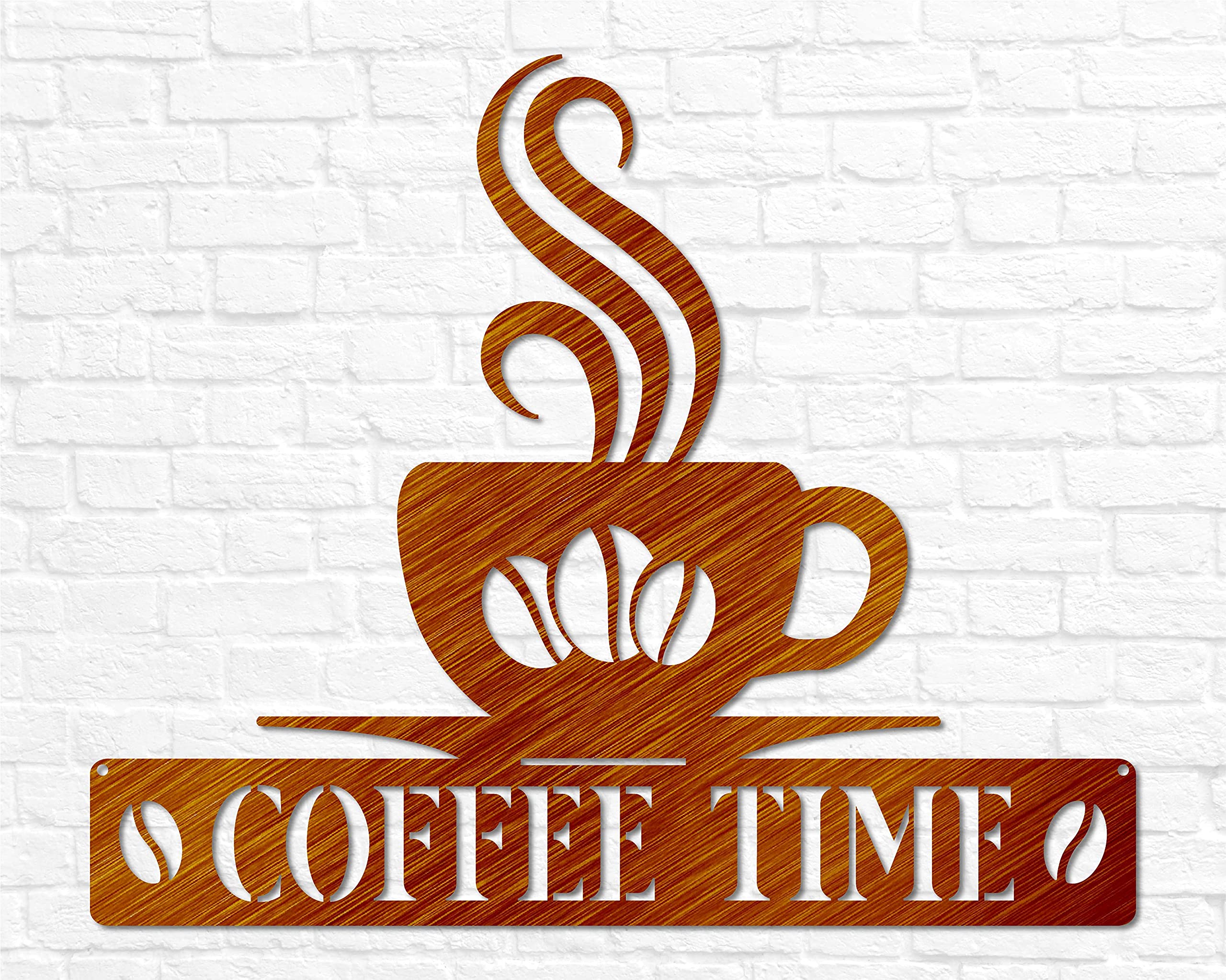 Coffee Sign Metal Wall Art for Kitchen Decor, Steel Coffee Time Sign, Rustic Coffee Wall Decor for Home, Cafe, or Office