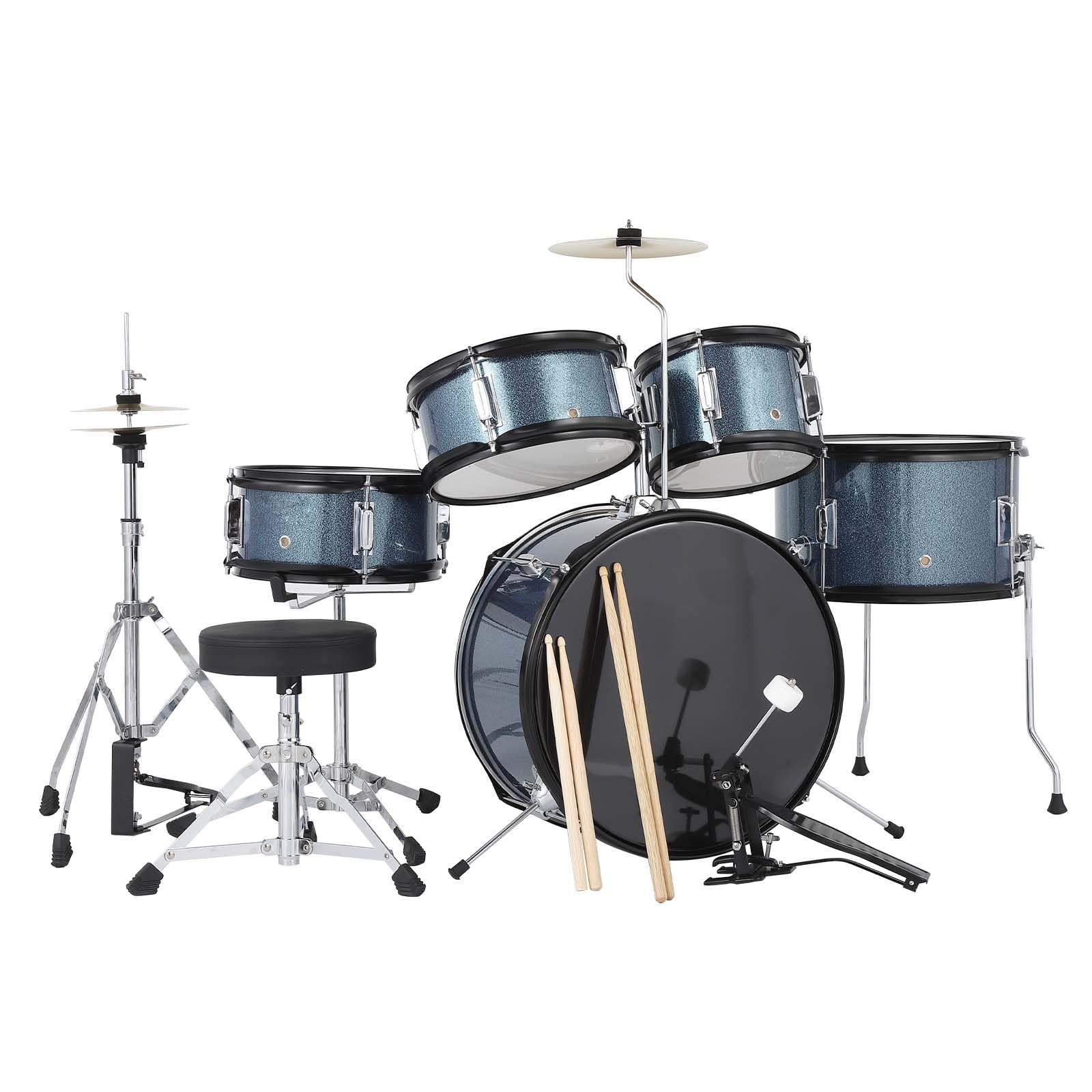 Senfot AD-300 5-Piece Junior Drum Set with Bass Drum, Tom-Tom, Snare, Cymbals, Hi-Tone Drum, Sticks, Pedal & Stool - Blue Beginner Drum Kit for Kids | Perfect for Home Practice, Music Lessons & Rock Band Performances
