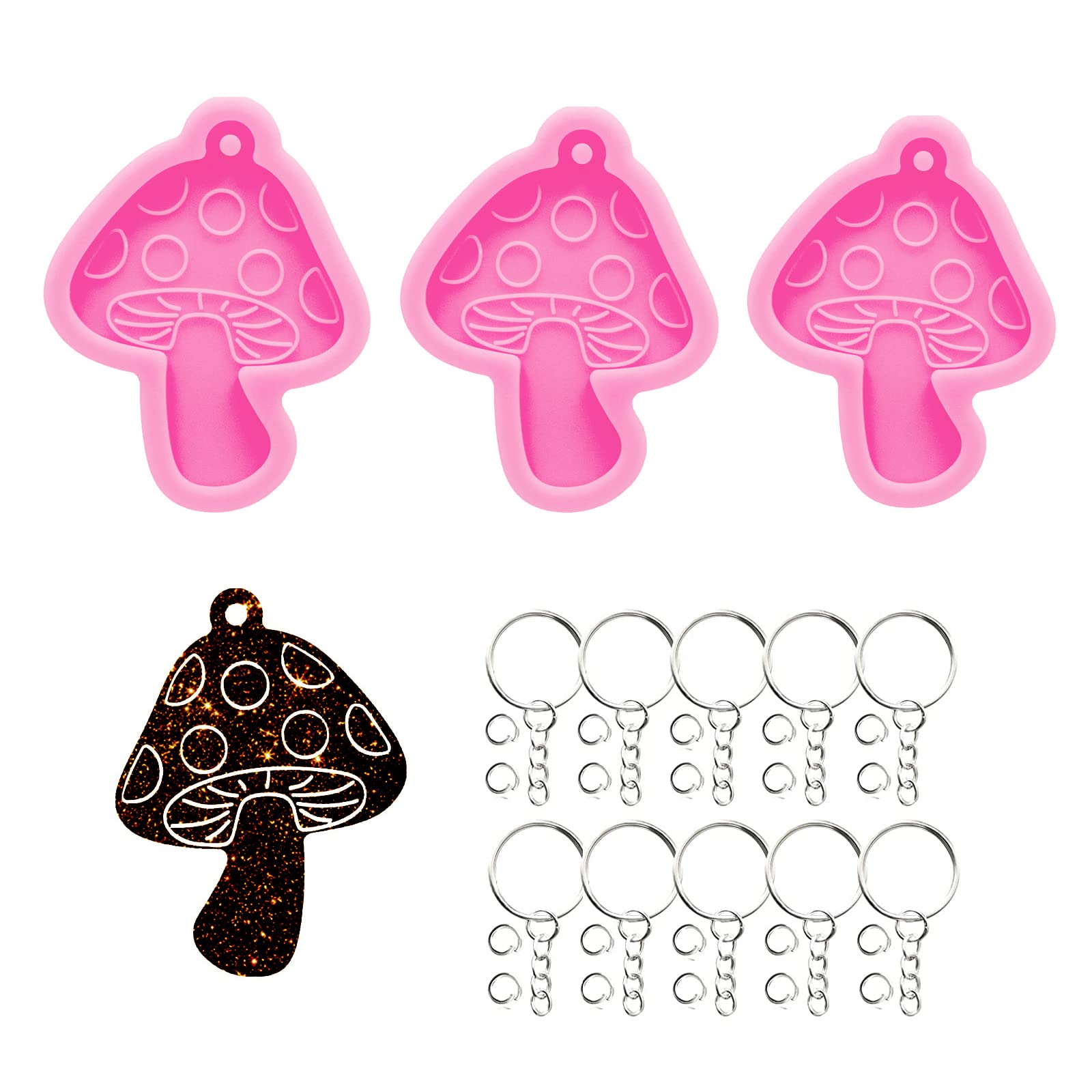 33Pcs Epoxy Resin Molds Kit - 3Pcs Mushroom Silicone Molds with Keychain & Jump Rings for DIY Jewelry Making, Pendant Craft, Resin Casting & Polymer Clay - Perfect for Handmade Gifts, Home Decor & Craft Projects
