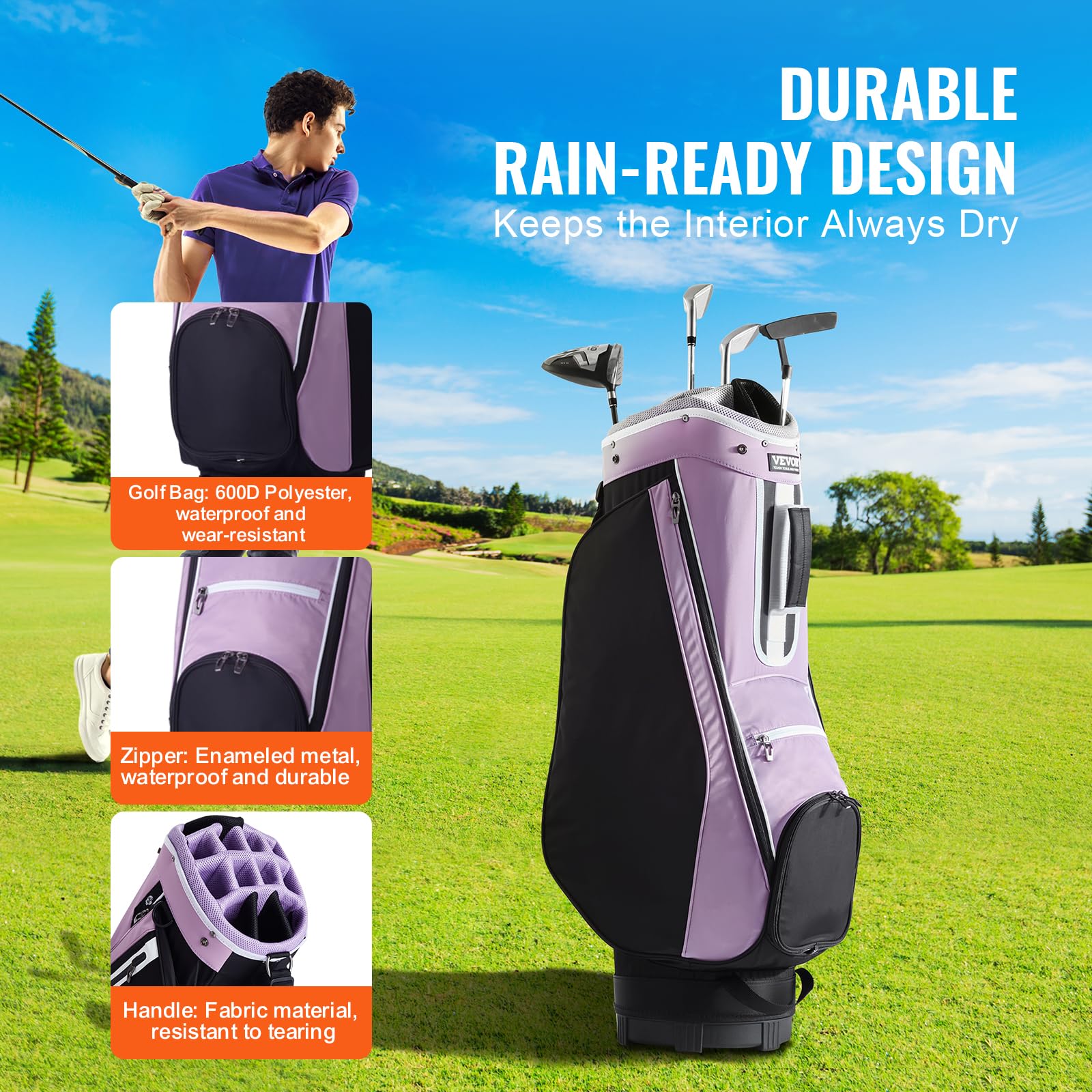 VEVOR 14-Way Golf Cart Bag with Stand - Premium Durable Golf Bag with Organizer Divider Top, Handles, Dust Cover & Detachable Dual Strap for Men & Women - Perfect for Golf Courses, Driving Ranges & Tournaments