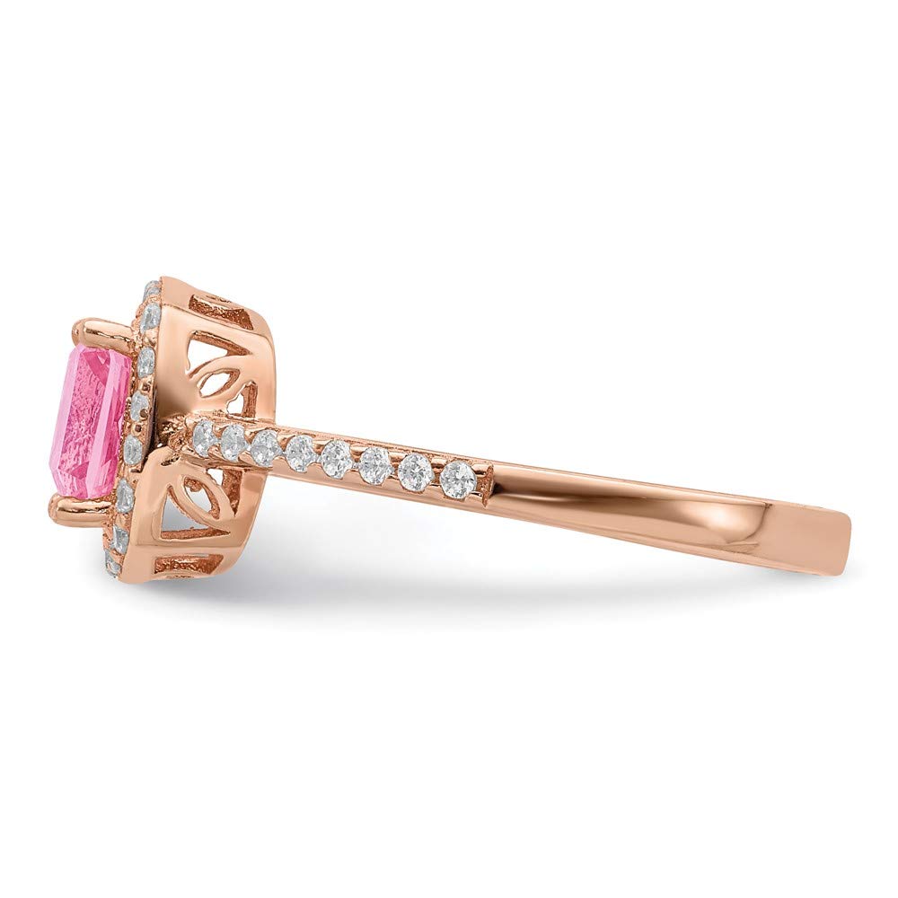 925 Sterling Silver Rose Gold Square Peach Cubic Zirconia Halo Ring - Elegant Women's Fine Jewelry Gift for Anniversary, Valentine's Day & Special Occasions