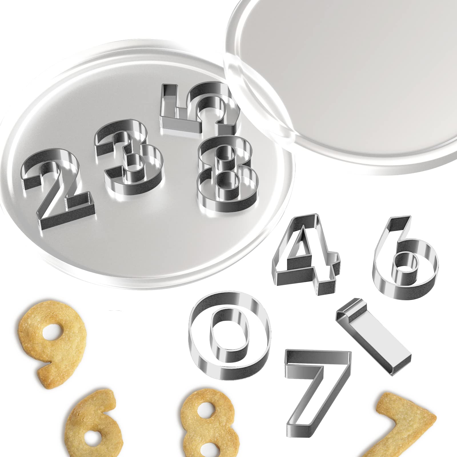 9-Piece Mini Number Cookie Cutters Set - 1.7'' Stainless Steel Baking Tools for Cake Decorating, Fondant, Biscuits, Fruit & Dough | Perfect for Birthday Cakes, Wedding Cookies & Holiday Baking