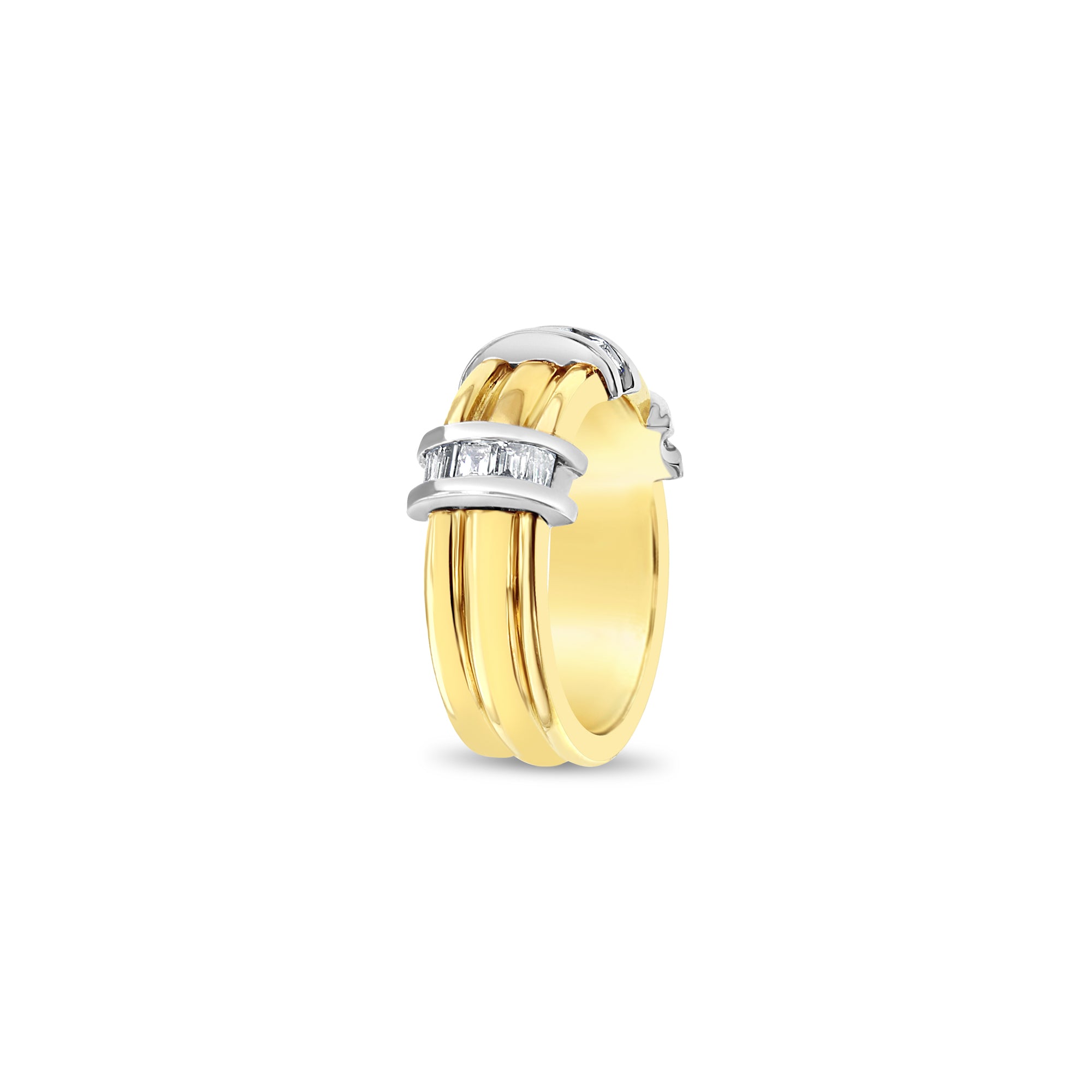 Elegant Baguette Two-Tone Diamond Band Ring in 18k Yellow Gold – Perfect for Weddings, Anniversaries & Special Occasions