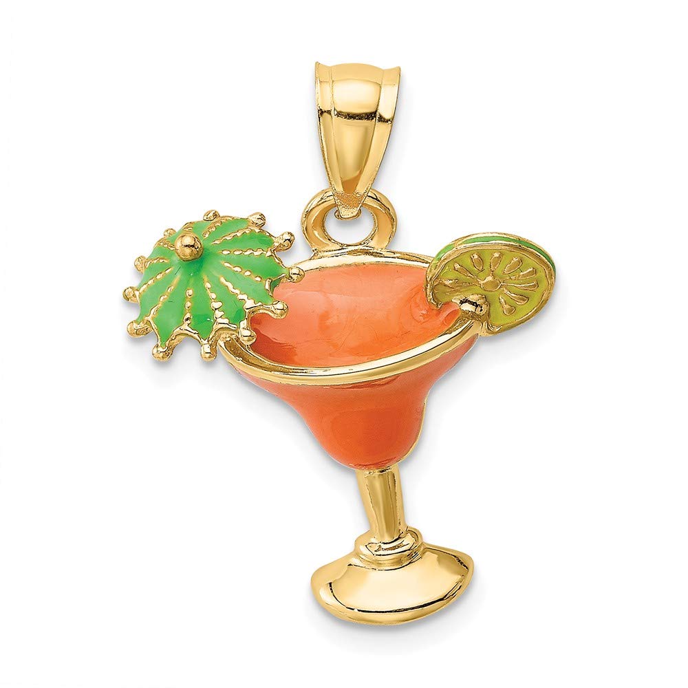 Jewels By Lux 14K Yellow Gold Margarita Cocktail Charm with Green Umbrella & Lime Pendant - Perfect for Jewelry Making, DIY Crafts, and Unique Gift Giving