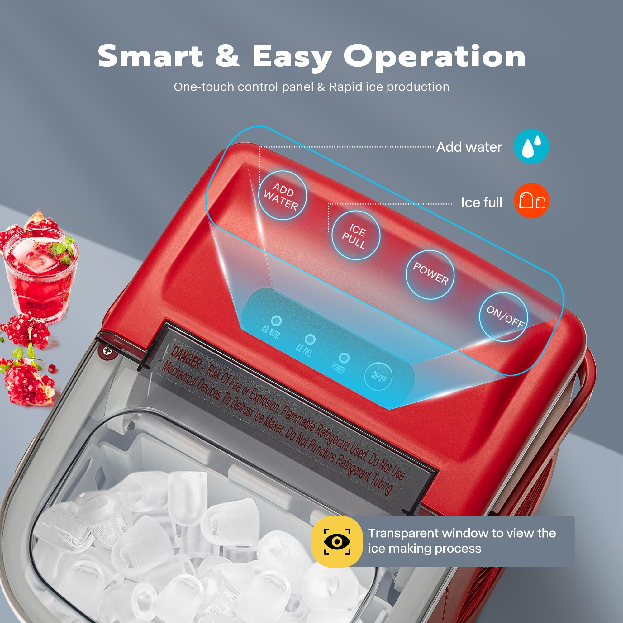 VIVOHOME 26lbs/Day Portable Countertop Ice Maker Machine - Fast 9 Ice Cubes in 6 Minutes, Self-Cleaning with Handle, Includes 10 Ice Bags (Red) - Perfect for Home, Office, Parties, RVs, and Outdoor Events