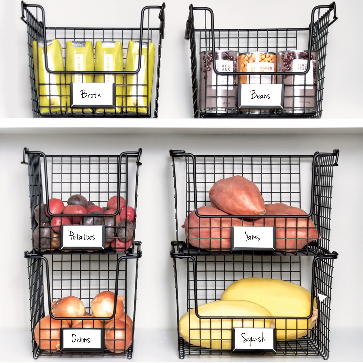 iDesign Classico Storage Basket with Handles - Small Stackable Organizer for Pantry, Kitchen, Bathroom, Countertop & Desk - Perfect for Home, Office & Closet Organization