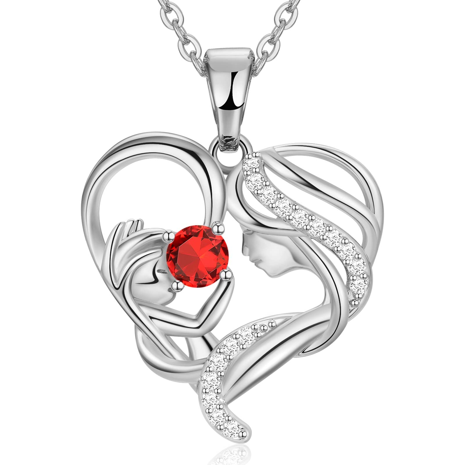 **Heart Pendant Necklace for Mom - 925 Sterling Silver Birthstone Necklace - Mother & Child Love Jewelry Gift for Women - Valentine's Day, Anniversary, Birthday, Christmas - Perfect for New Moms, Stepmoms, Wives & Grandmas - Ideal for Everyday Wear, Special Occasions & Keepsake Gifting**