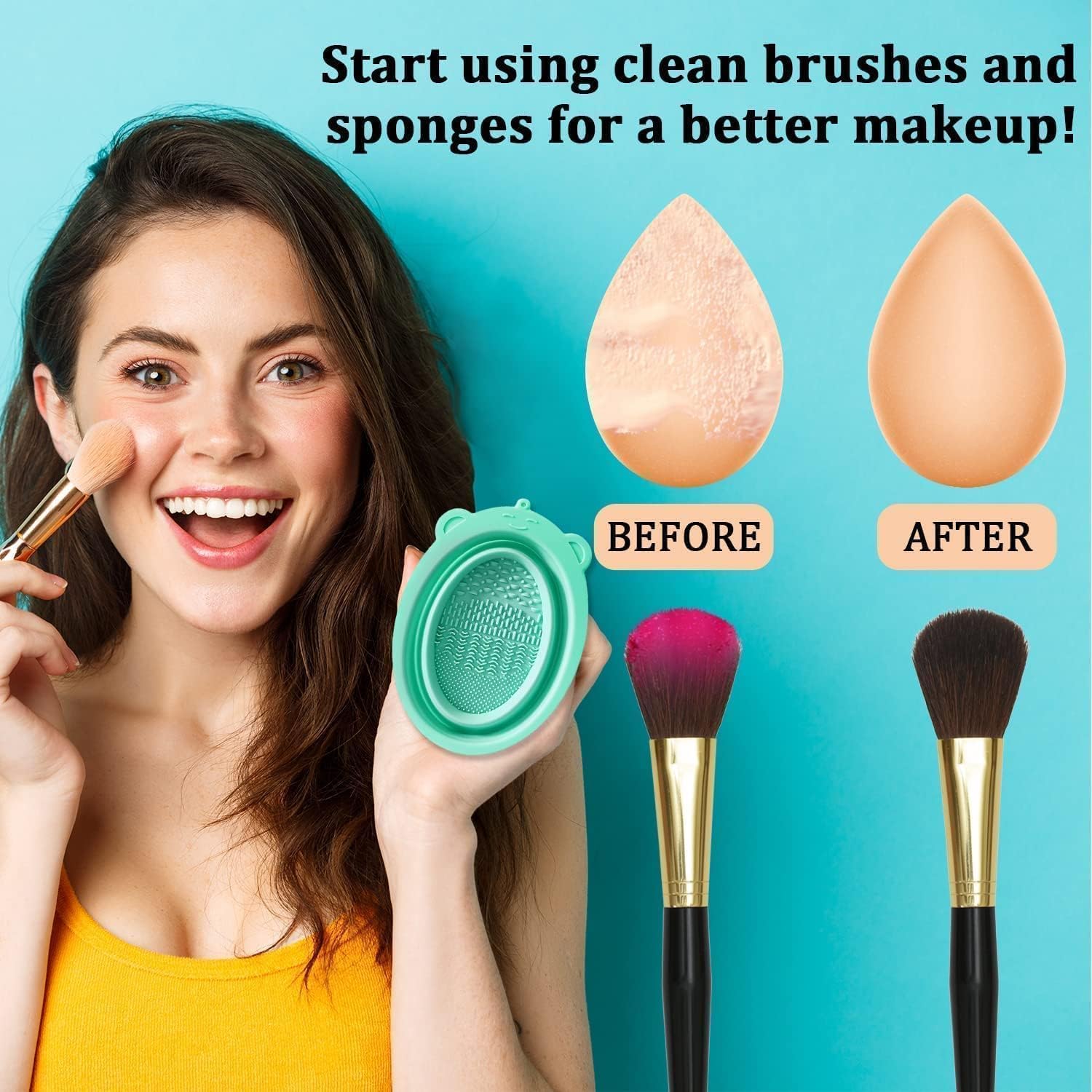 MobFest® Flexible Silicone Makeup Brush Cleaner - Foldable Cleaning Bowl for Cosmetic Brushes, Sponge & Powder Puff - Scrub Pad & Tray - Multicolor (Medium, 2-Pack) | Perfect for Travel & Home Makeup Organization