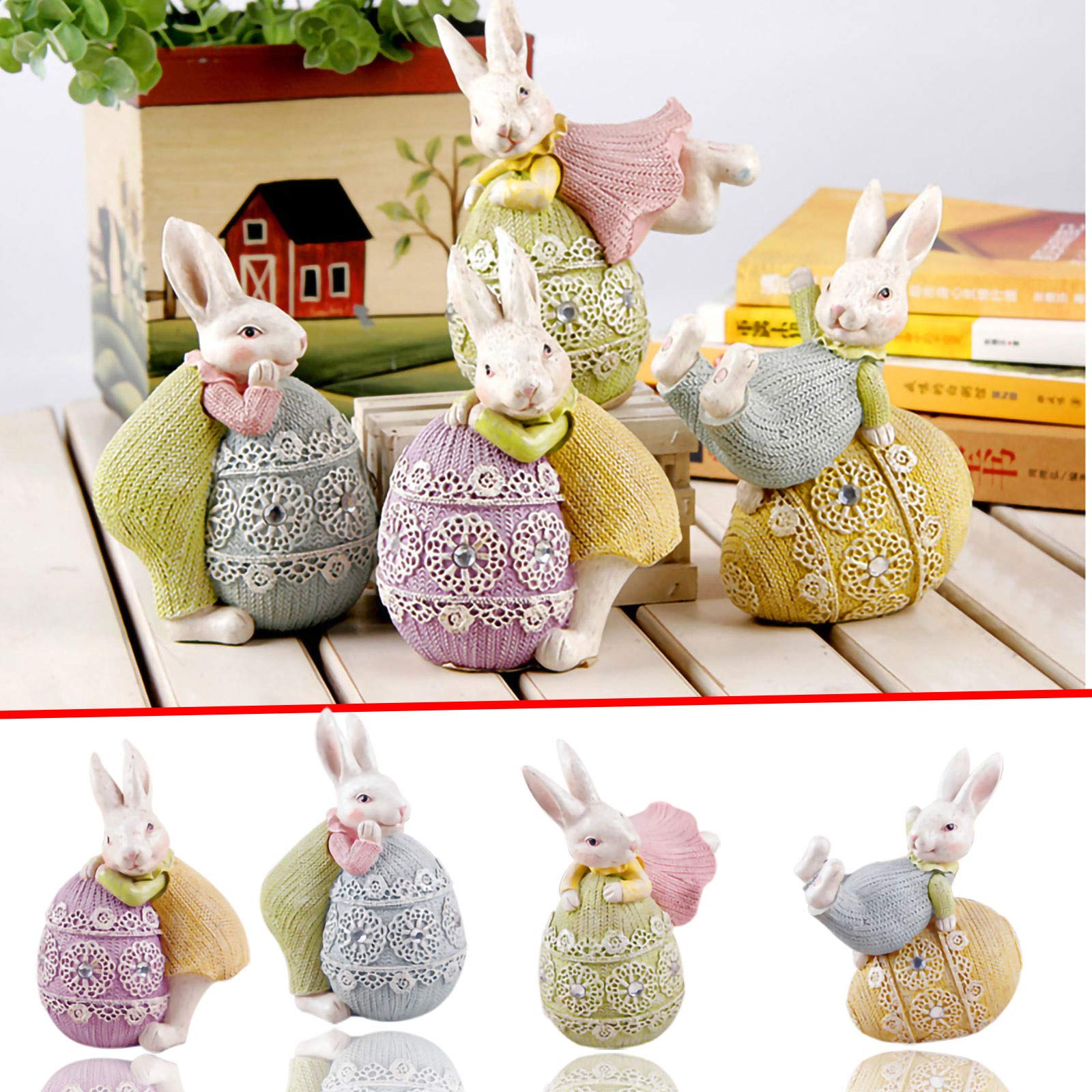 Easter Bunny Figurine Decor - Spring Easter Rabbit Statue, Table Centerpiece for Holiday Party, Home Decor, Easter Tabletop Decoration (Set of 5) | Perfect for Easter Celebrations, Spring Home Decor, and Holiday Party Centerpieces