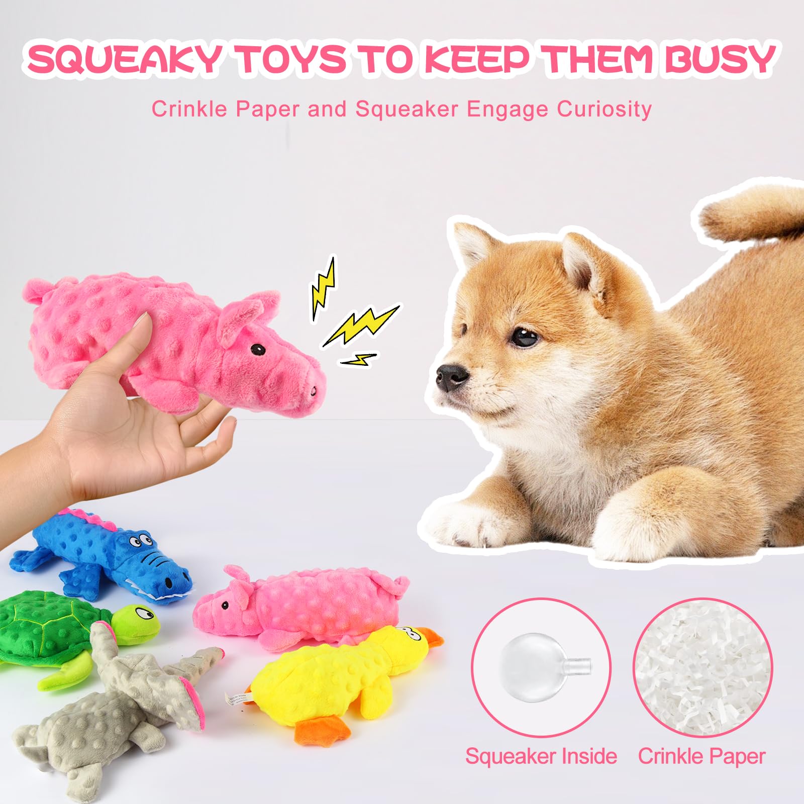 Durable 5 Pack Stuffed Animal Dog Toys for Aggressive Chewers - Squeaky Chew Toys for Small, Medium & Large Dogs - Tough Puppy Chew Toys for Indoor & Outdoor Play