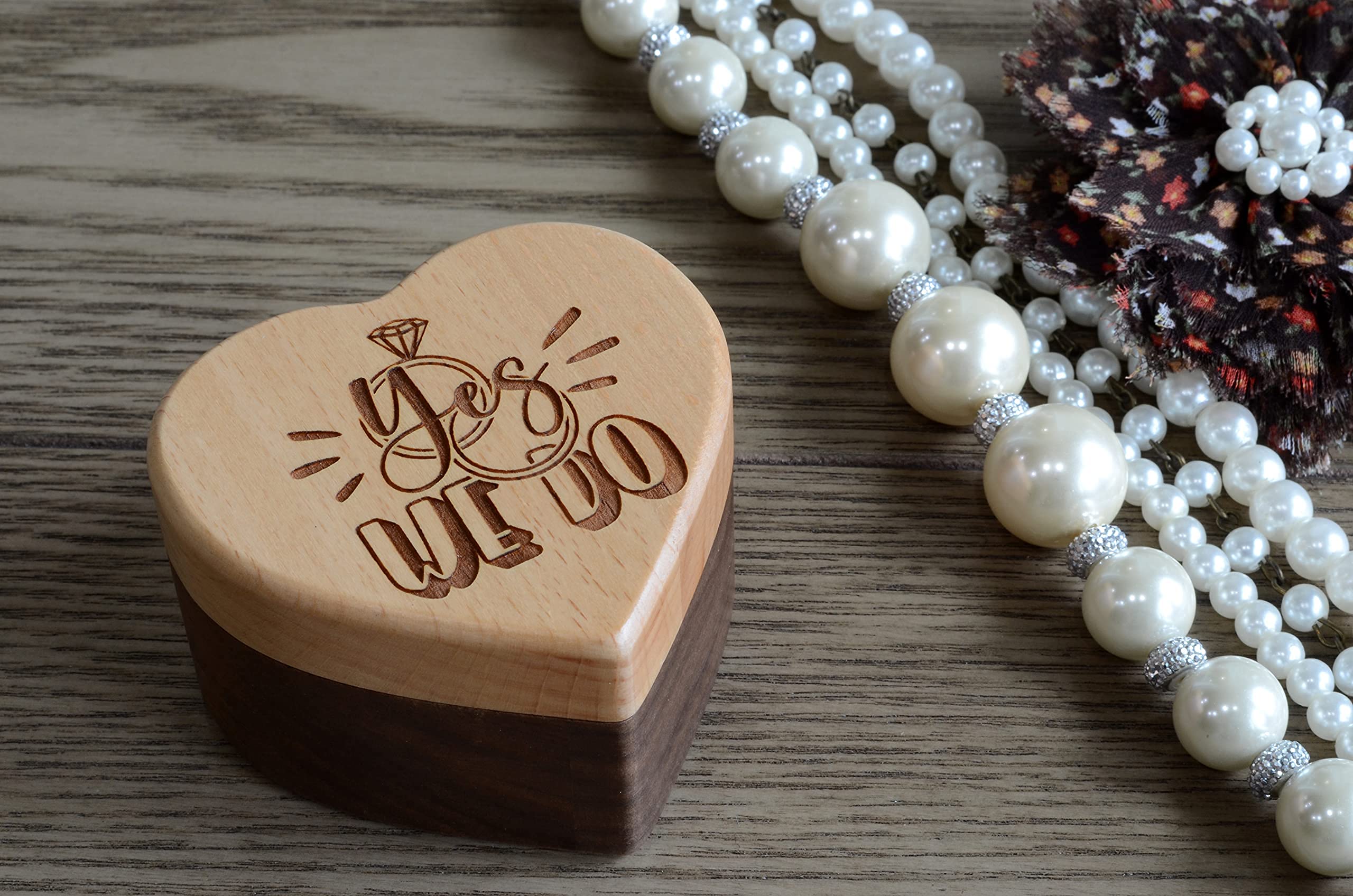 Engraved Wooden Heart Ring Box for Wedding Ceremony - 'Yes We Do' Ring Bearer Box - Perfect for Proposals, Vows & Romantic Gift Giving