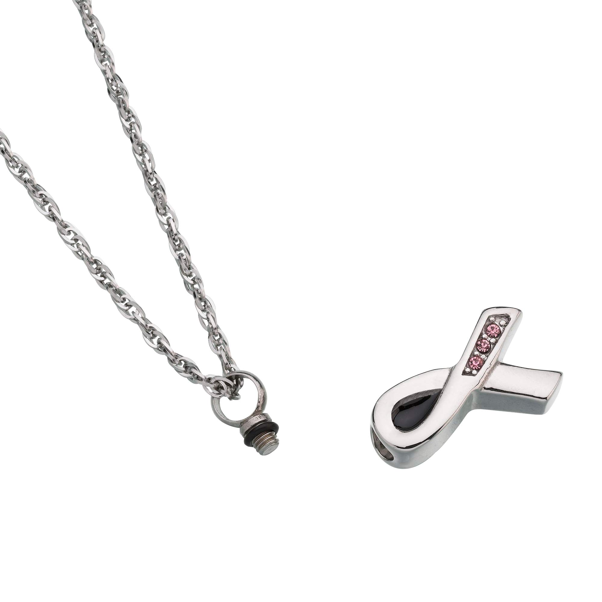 Lillian Rose Pink Ribbon Sympathy Memorial Necklace - Sterling Silver 0.85 Inch Pendant for Breast Cancer Awareness, Remembrance & Support - Perfect for Grieving, Honoring Loved Ones & Charity Events