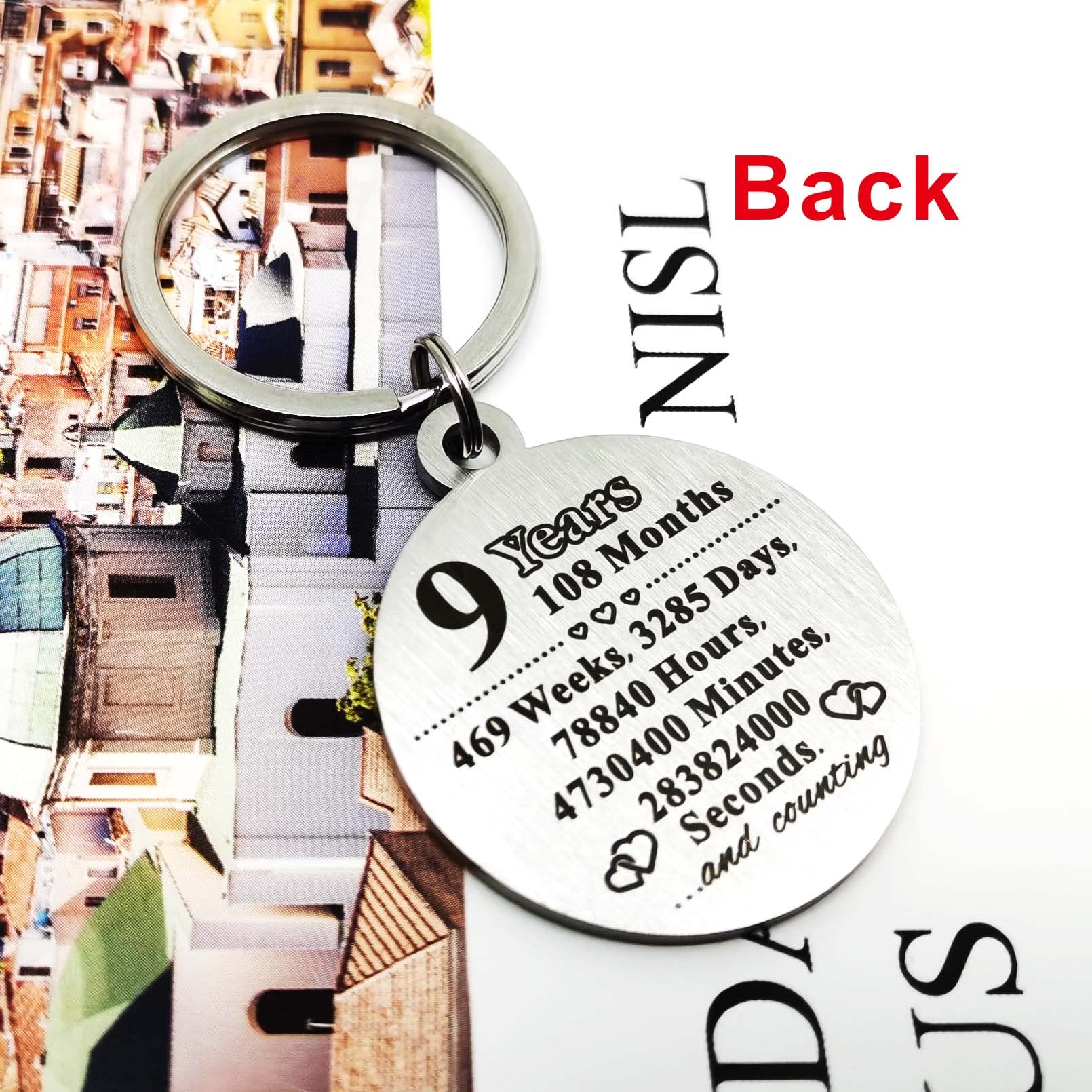 ABNTY 9th Anniversary Keychain Gift - Engraved Steel Keepsake for 9 Year Wedding Anniversary - Perfect Gift for Husband, Wife, Couples - Romantic Present for Anniversary Celebrations & Special Occasions