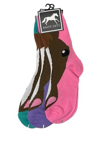 3 Pack Horse Themed Socks for Women & Men - Comfortable Crew/Paddock Boot Socks - Perfect for Equestrian Riding, Horse Lovers & Casual Wear