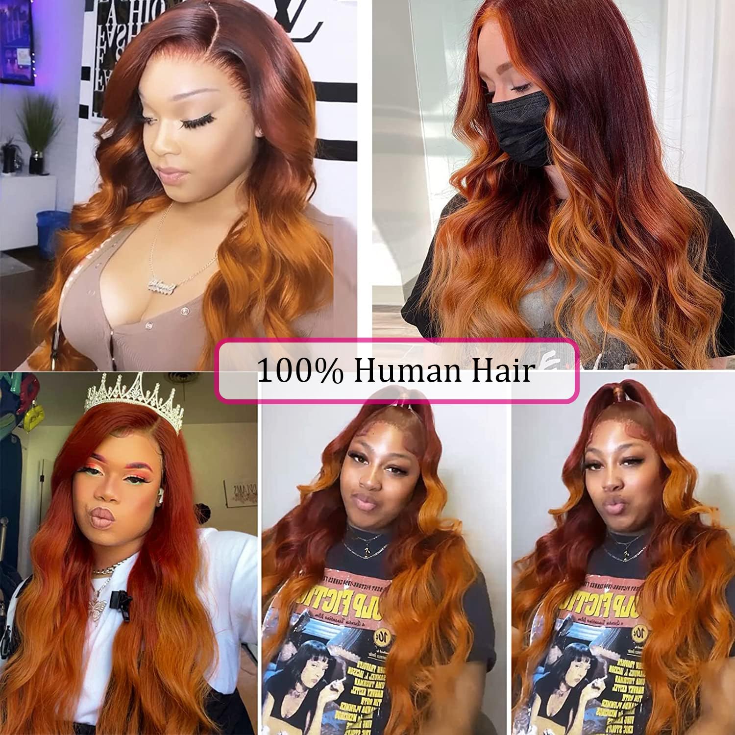 BLG Ombre Red Orange Ginger Human Hair Wigs for Black Women - HD Lace Front, 150% Density, Glueless, Pre-Plucked (20 Inch) | Perfect for Cosplay, Daily Wear & Special Occasions