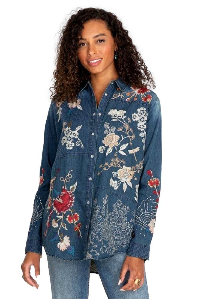 Johnny Was Women's Bohemian Long Sleeve Blouse - Floral Embroidered Cotton Top for Casual & Boho Chic Outfits | Perfect for Festivals, Date Nights & Layering