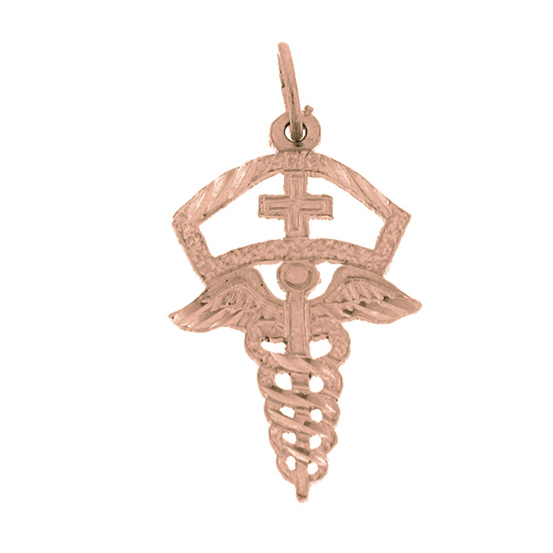 14K Solid Rose Gold Caduceus Pendant Necklace - 26mm Medical Symbol Charm for Doctors, Nurses & Healthcare Professionals - Perfect Gift for Graduation, White Coat Ceremony or Medical Appreciation