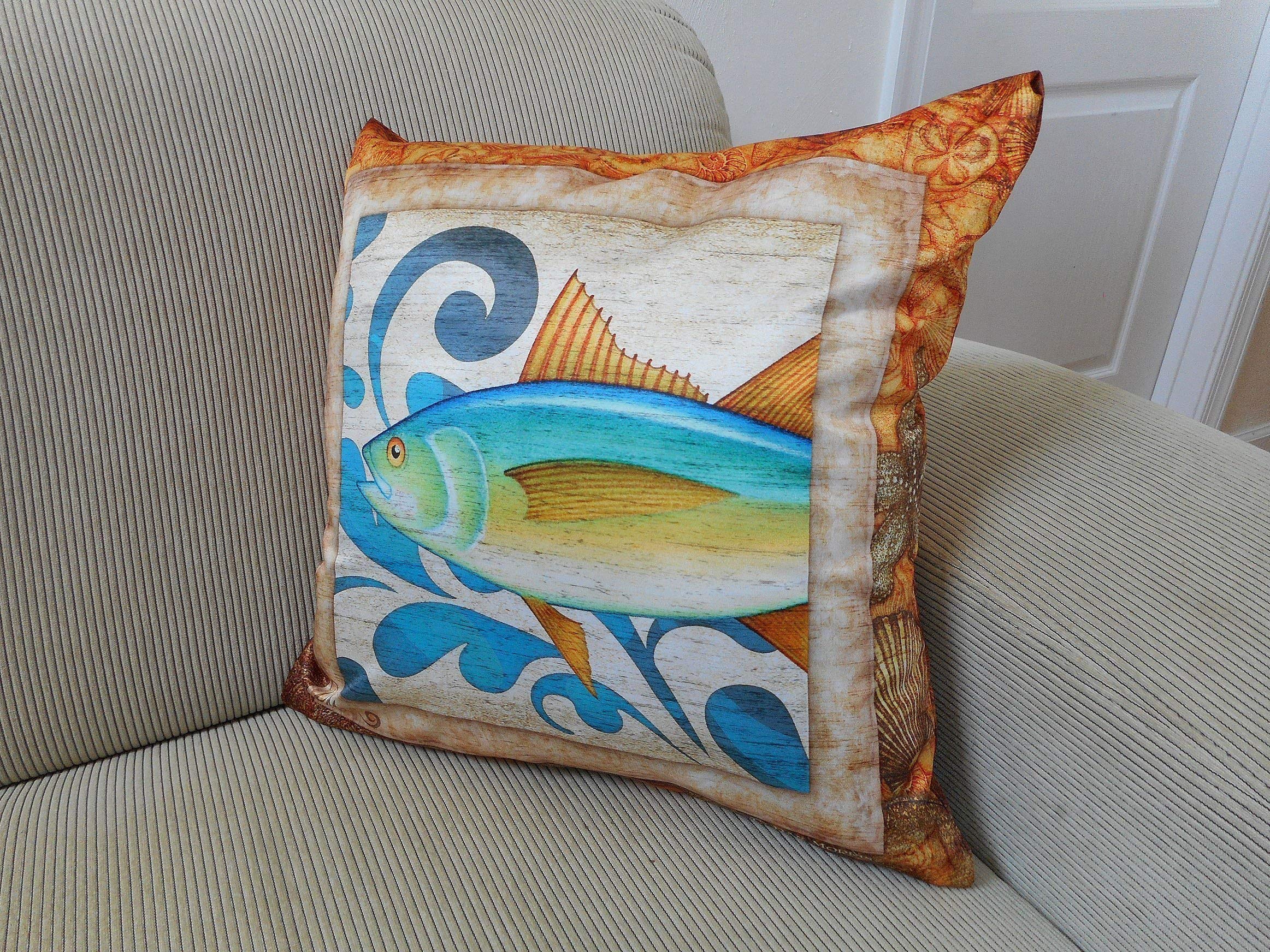 18x18 Inch Tuna Fish Coastal Accent Pillow Cover - Nautical Home Decor by Dan Morris | Perfect for Beach House, Living Room & Bedroom Decor