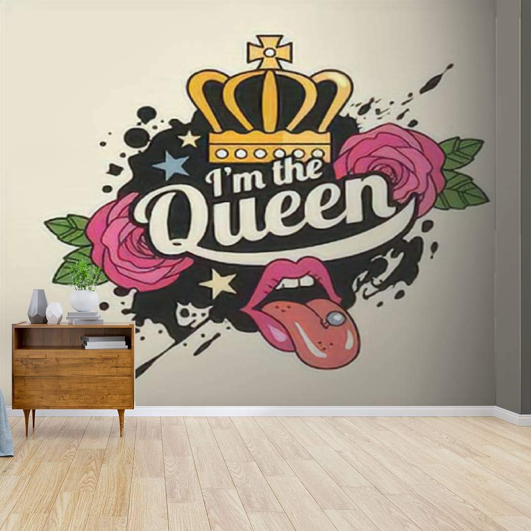 Feminist Queen T-Shirt Print Concept - Vector Illustration Canvas Wallpaper, Self-Adhesive Peel & Stick Wall Mural for Home Decor | Perfect for Living Room, Bedroom & Office Wall Art