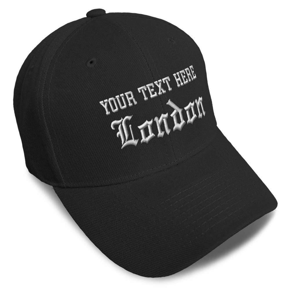 Custom Baseball Cap with London England Embroidery - Acrylic Dad Hats for Men & Women - Adjustable Strap Closure - Black Personalized Text Hat - Perfect for Travel, Sports & Casual Wear