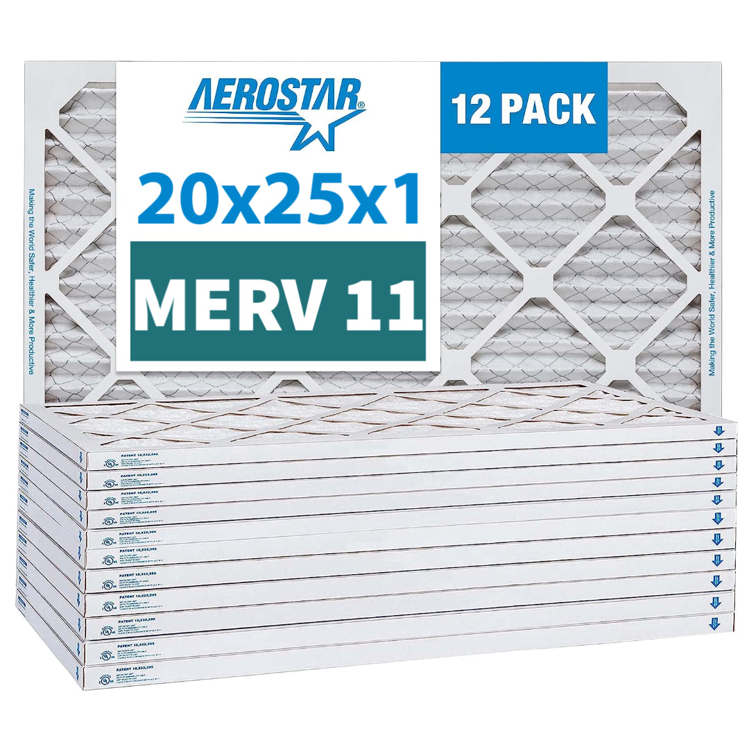 Aerostar 20x25x1 MERV 11 Pleated Air Filters - Case of 12 | High Efficiency Furnace & AC Filters for Home, Office & Commercial Use | Traps Dust, Pollen & Allergens
