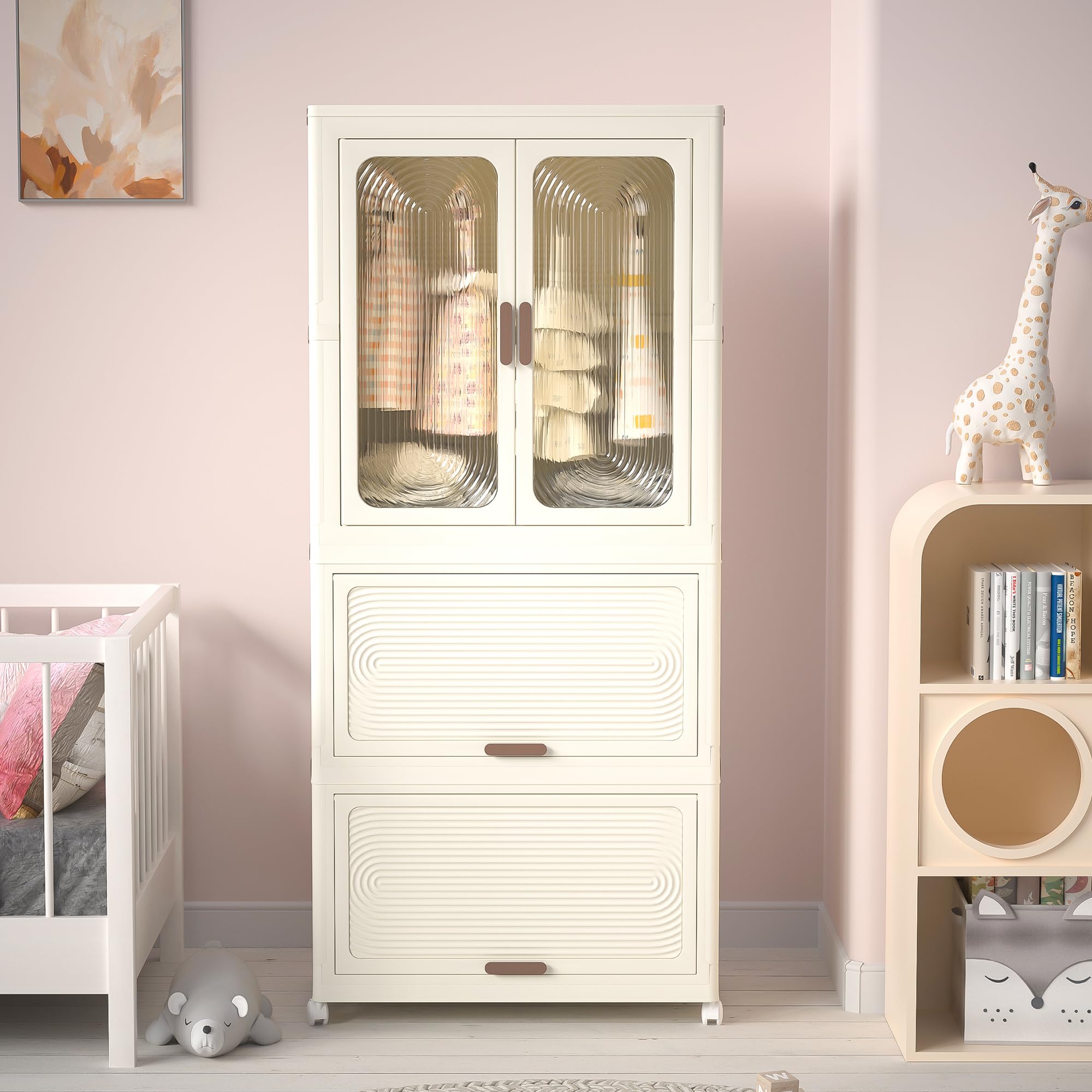 Portable Wardrobe Closet Organizer with Magnetic Doors - 4 Storage Cubes & Hanging Rod Included - 10 Bonus Hangers - Space-Saving Clothes Storage for Bedroom, Nursery, or Dorm - Perfect Baby Wardrobe Cabinet & Clothes Dresser for Small Spaces