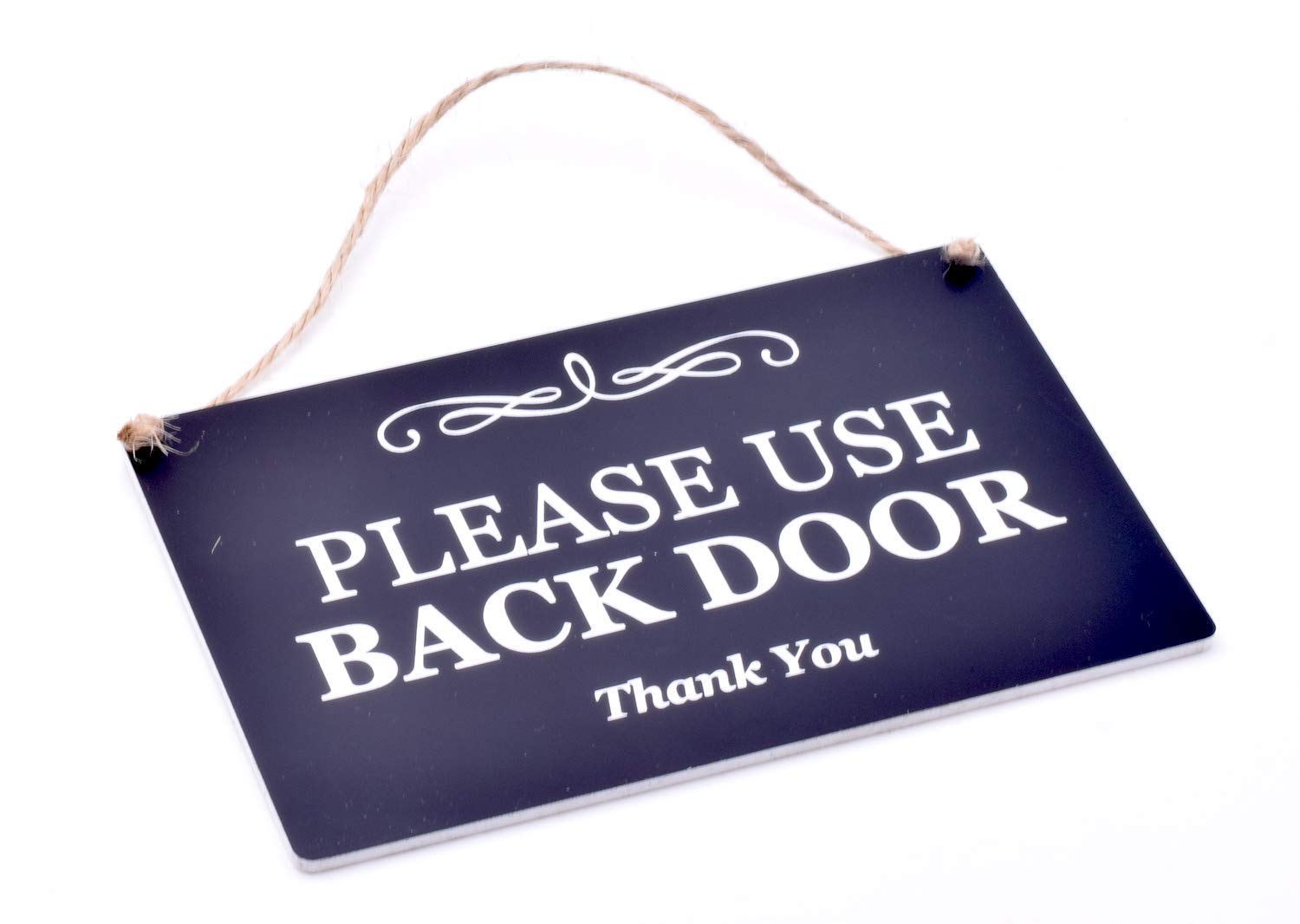Stylish Black and White Engraved 'Please Use Back Door' Sign Plaque - Durable Home & Office Notice for Front Door, Back Door, and Business Entrance - Perfect for House, Apartment, and Commercial Buildings