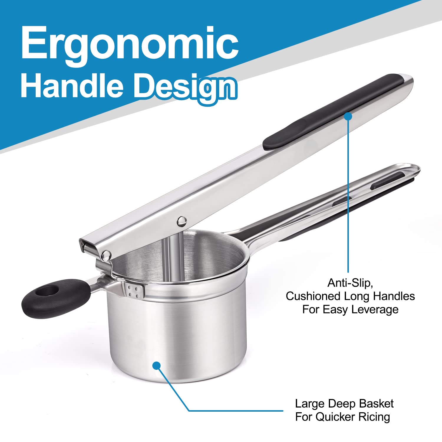 **Sopito Stainless Steel Potato Ricer & Masher with 3 Interchangeable Discs – Heavy Duty Kitchen Tool for Pressing, Mashing – Perfect for Mashed Potatoes, Baby Food & Purees**