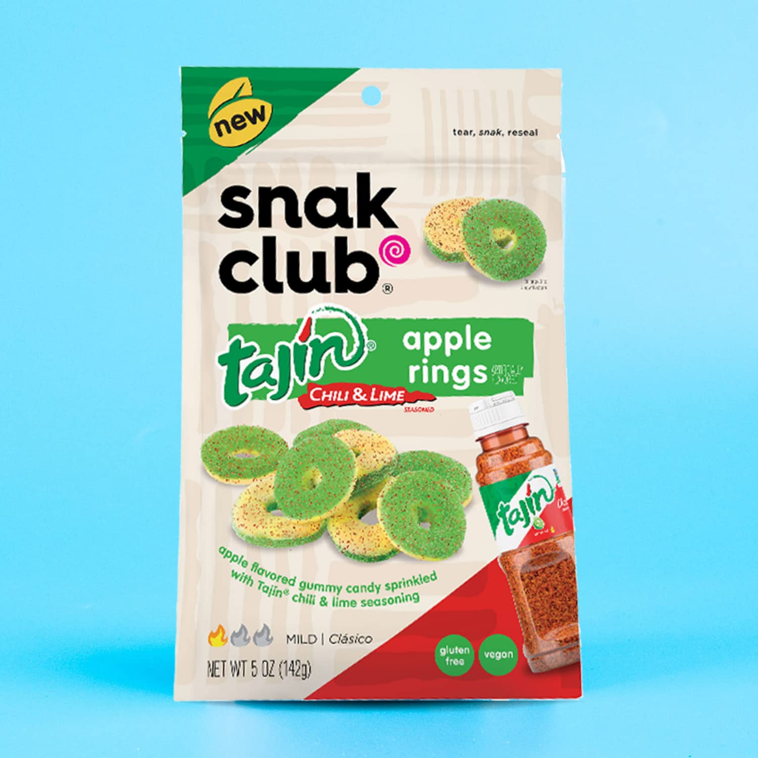 Snak Club Tajin Apple Rings - Sweet & Tangy Gummy Fruit Snacks, 11oz Resealable Bag (6-Pack) | Perfect for Lunchboxes, Movie Nights & On-the-Go Snacking