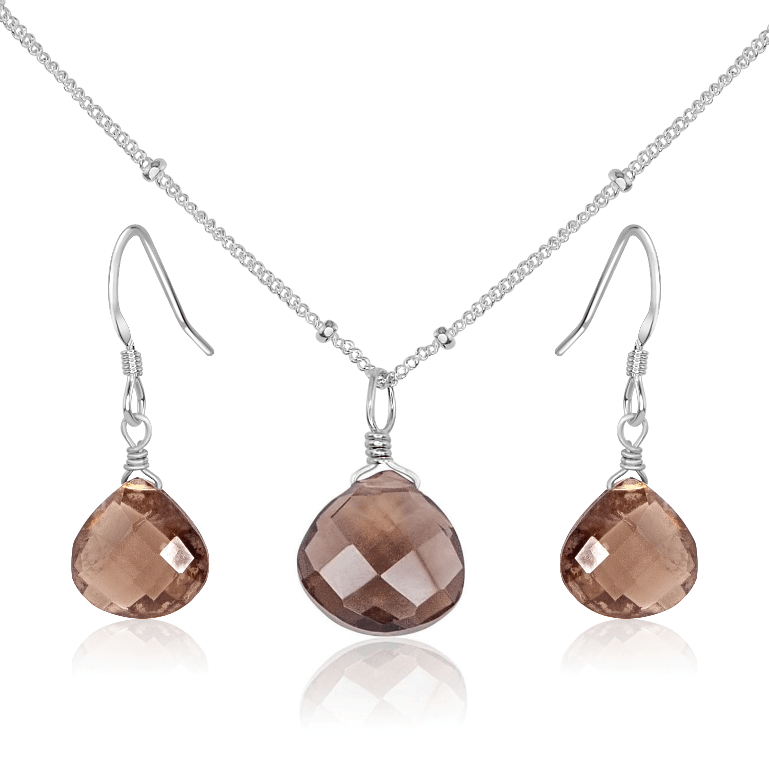 Elegant Smoky Quartz Teardrop Earrings and Necklace Set for Women - Perfect for Weddings, Parties & Everyday Wear