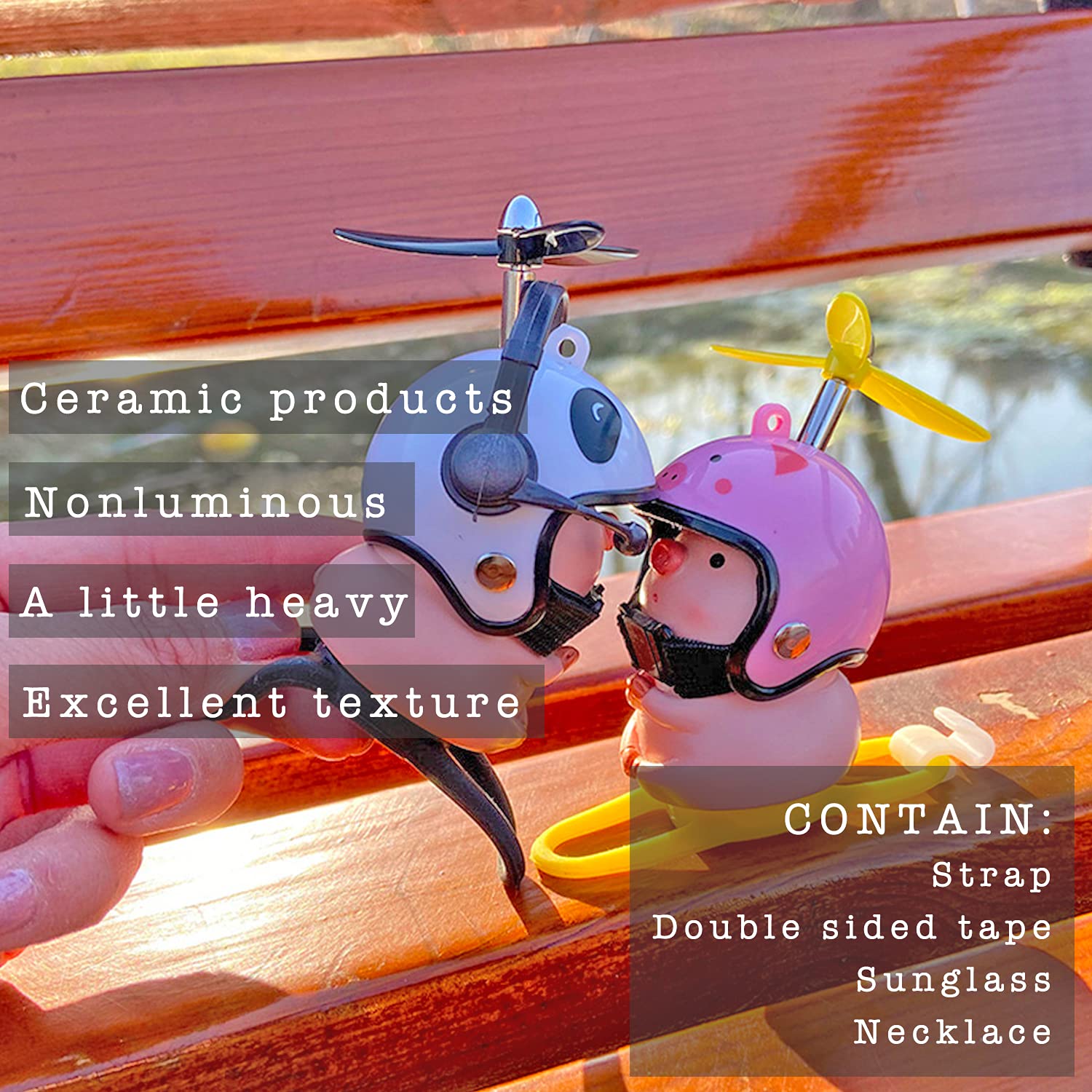 Cute Pink Pig Ceramic Bamboo Copter Headgear - Bicycle, Motorcycle, Car Center Console Decoration for Kids & Adults - Perfect for Home, Office, and Vehicle Interior Styling