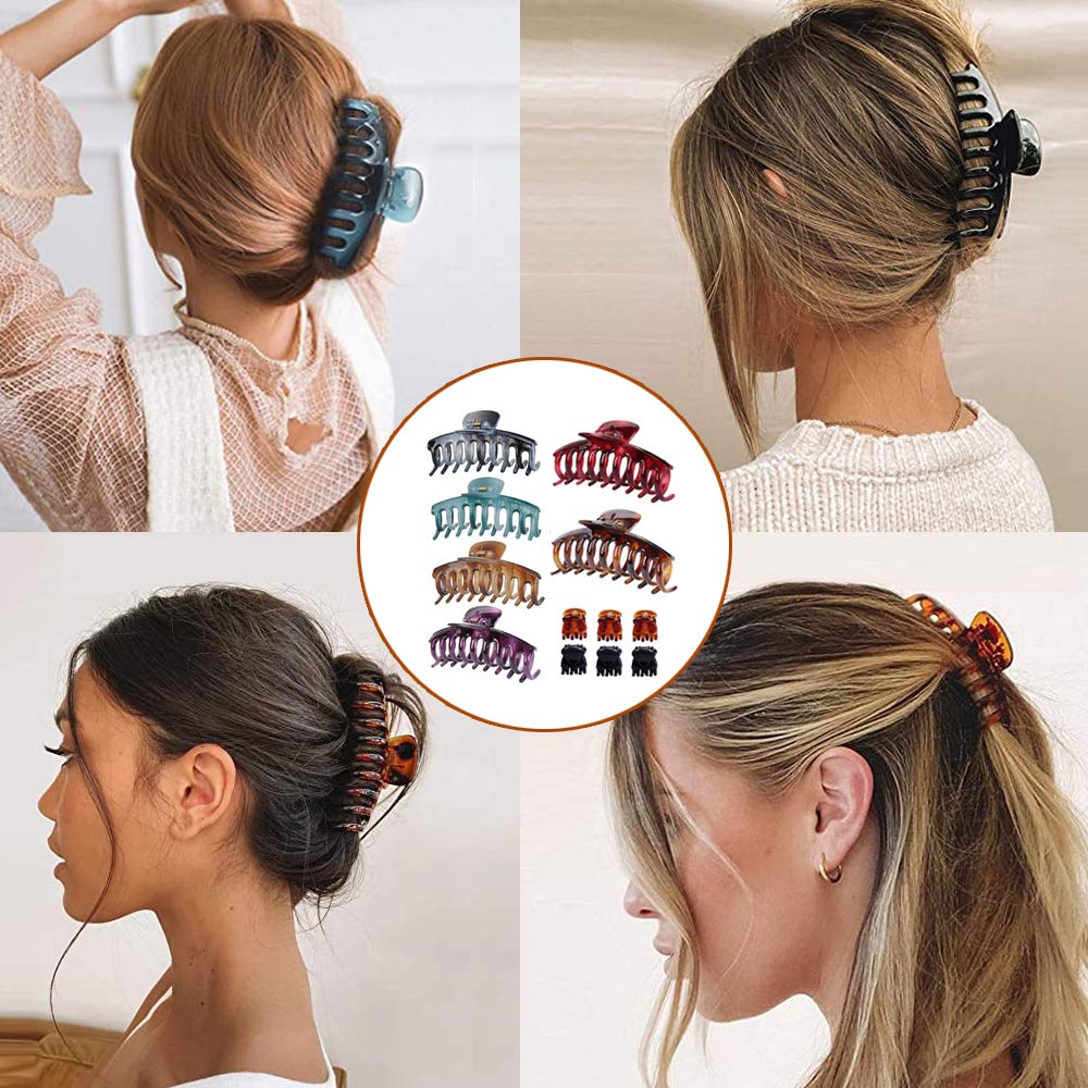 Large Hair Claw Clips 6PCS - Strong Hold Hair Clips for Women, Colorful Hair Claws for Thick & Fine Hair (Includes 6 Mini Hair Grips) - Perfect for Updos, Ponytails & Everyday Styling