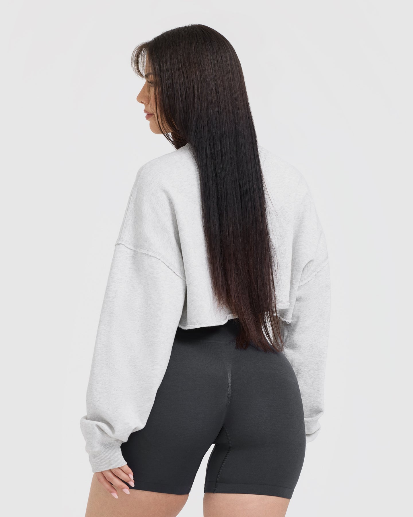 Raw Lounge Crop Sweatshirt for Women - Light Grey Marl Pullover | Cozy Casual Wear for Home, Yoga & Street Style